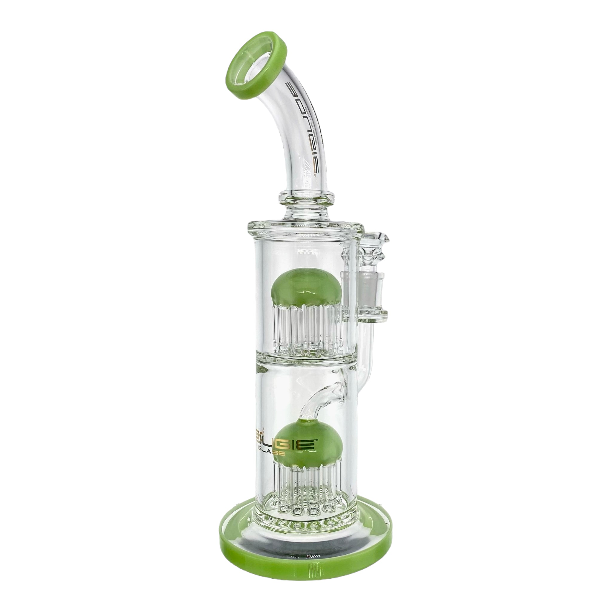 Bougie Glass Large Dab Rig With Slyme Green Double Tree Perc 12 Inches Tall