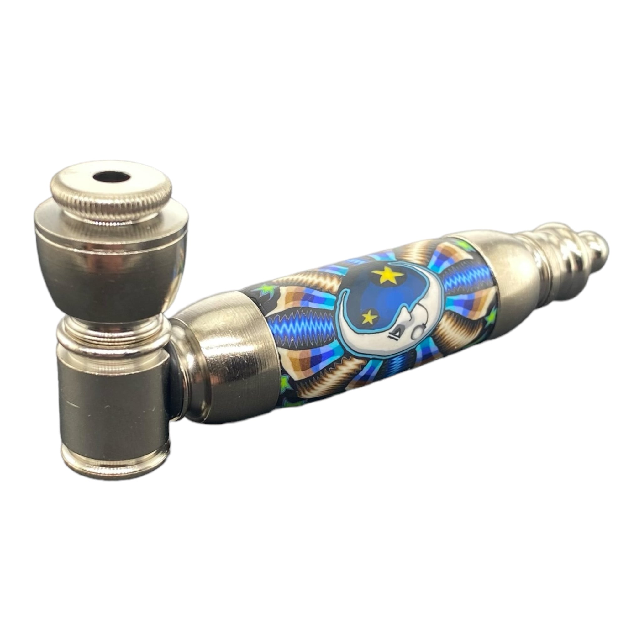 Metal Hand Pipes - Large Chamber Silver Chrome Hand Pipe With Moon Blast