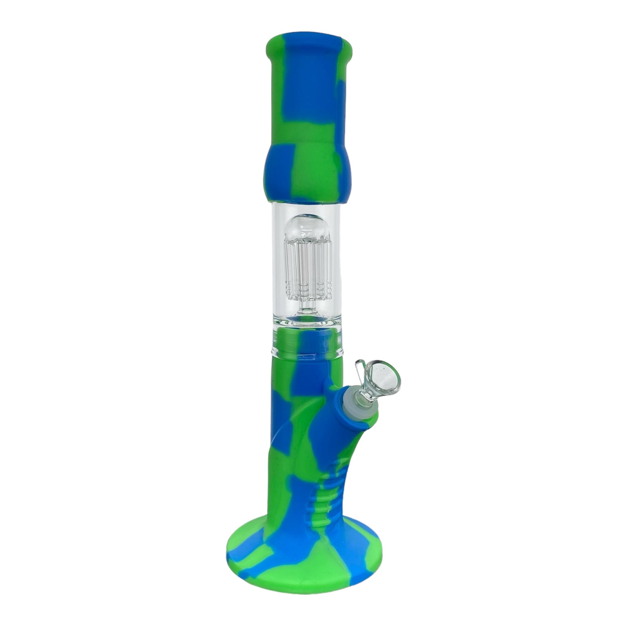 12 Inch Blue and Green Silicone Straight Tube Bong With Glass Perc