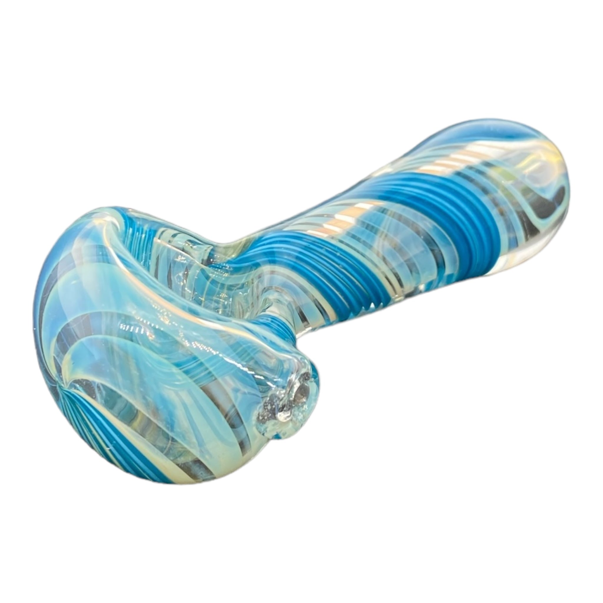 Teal Twisted Linework With Color Changing Glass Hand Pipe