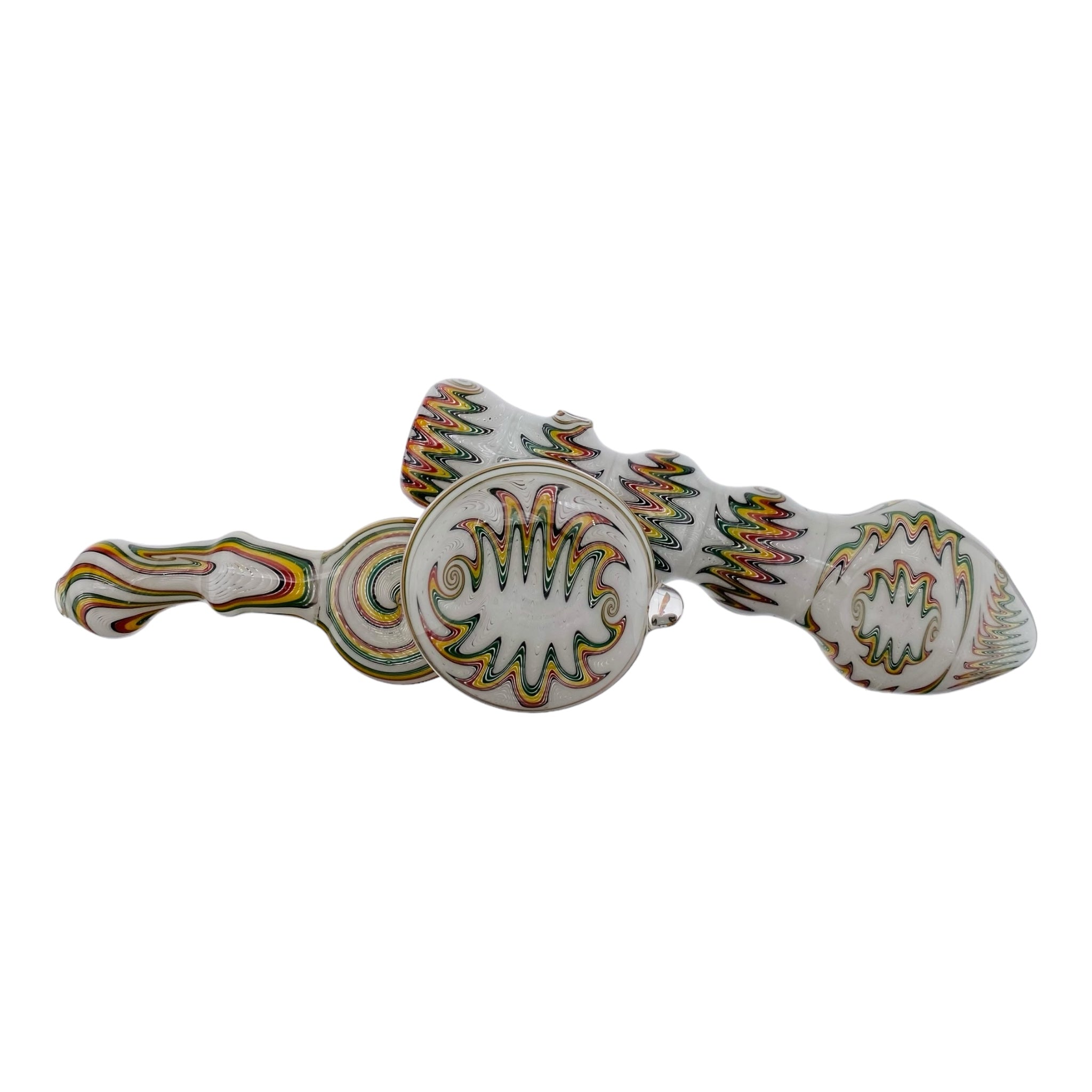 heady glass White With Rasta Linework Wig Wag Heady Bubbler Pipe