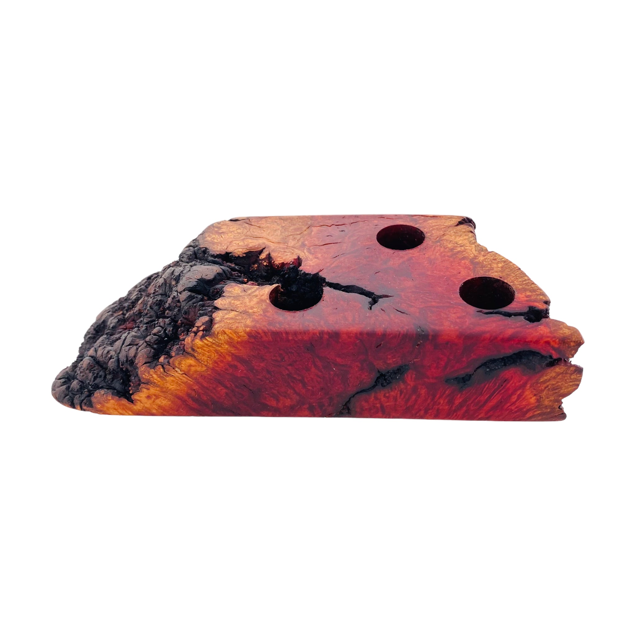 3 Hole Wood Display Stand Holder For 14mm Bong Bowl Pieces Or Quartz Bangers - Charred Manzanita Burl