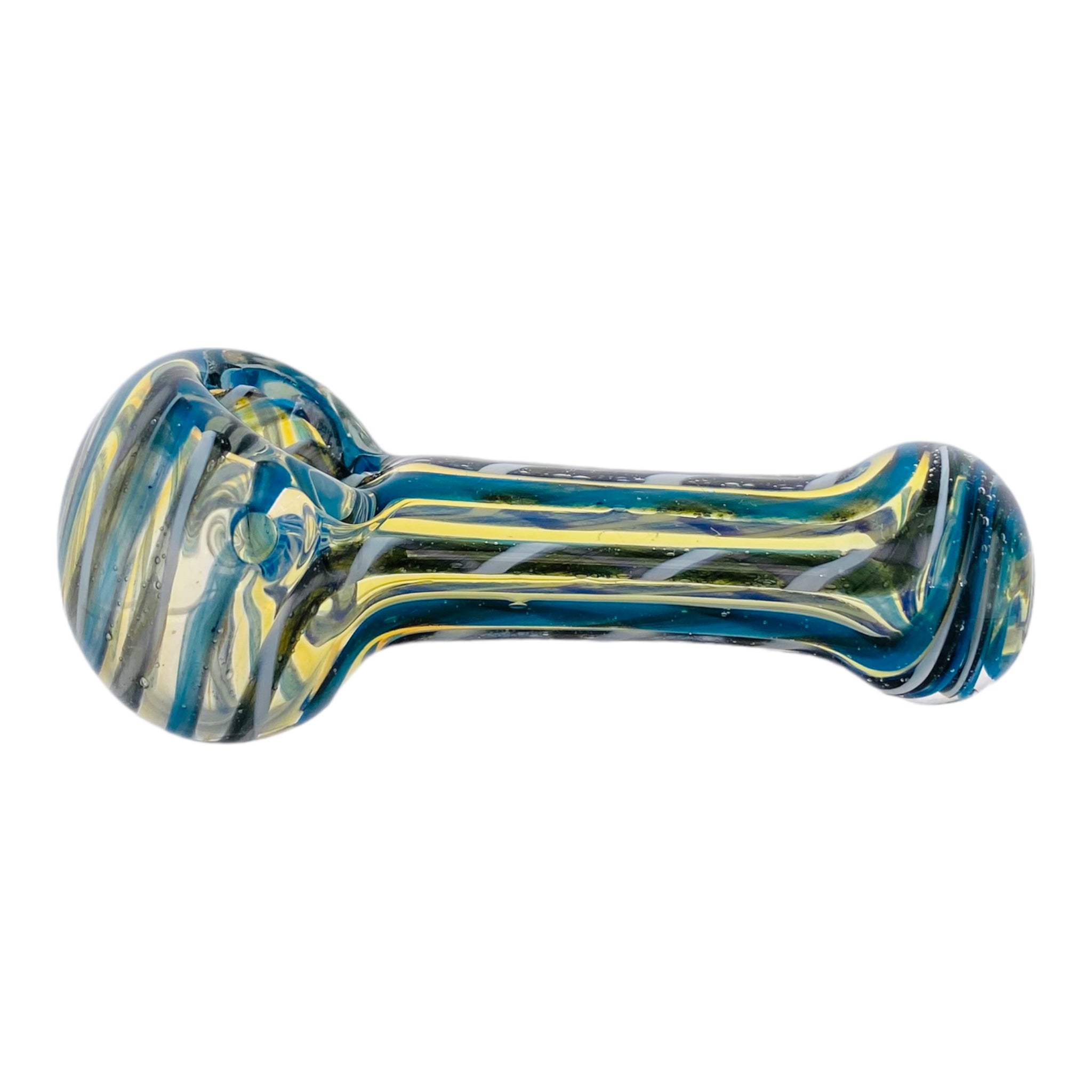 Basic Glass Spoon Pipe With Blue White And Black Linework