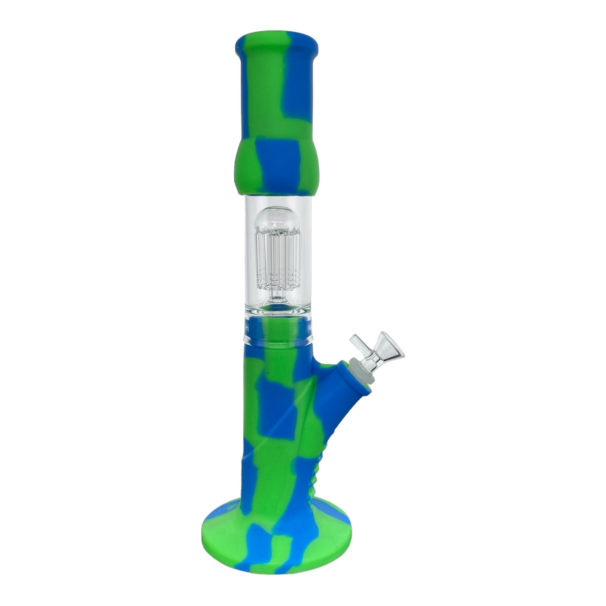 12 Inch Blue and Green Silicone Straight Tube Bong With Glass Perc