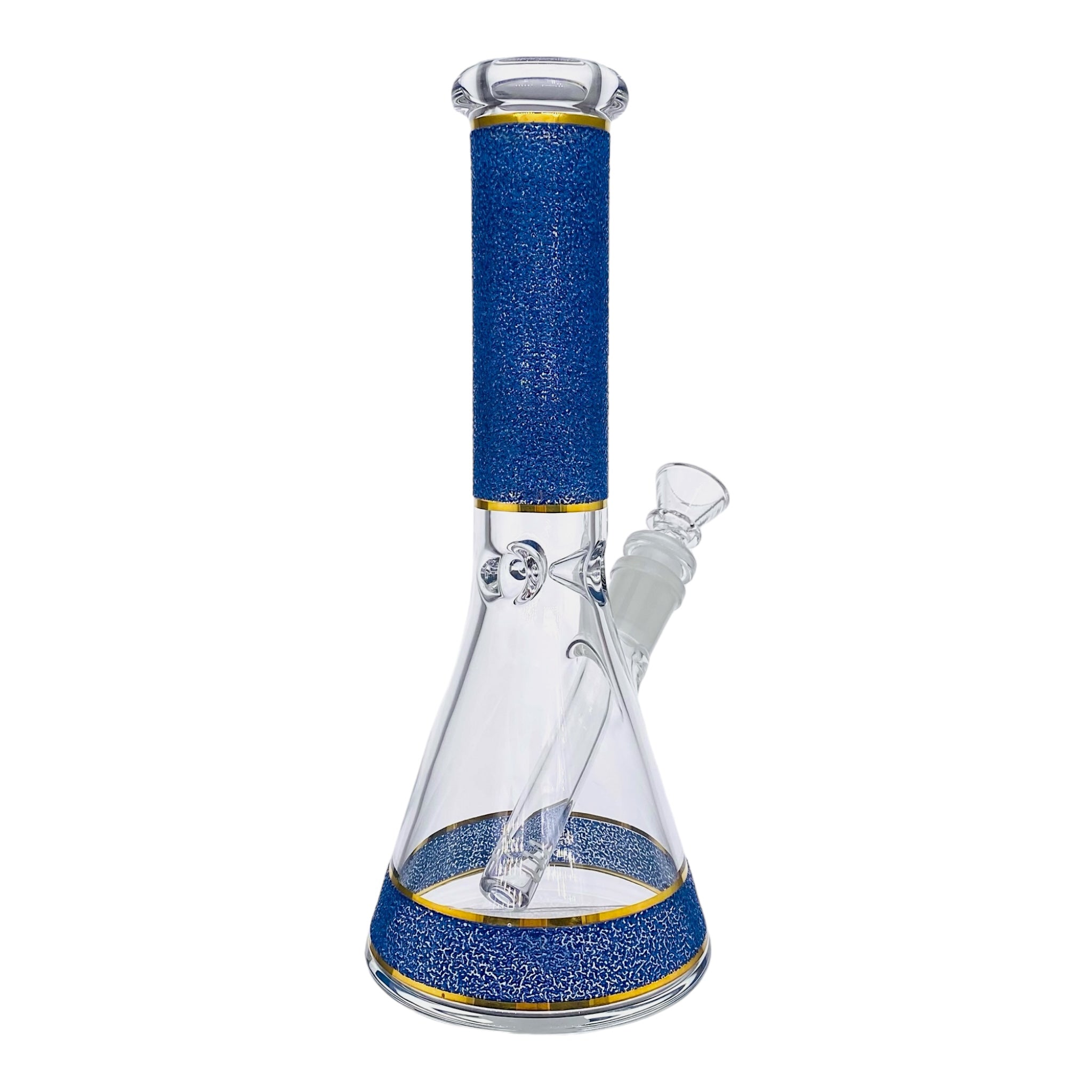 small travel bong 10 Inch Beaker Glass Bong With Naruto Blue Slag Frit And Gold Bands