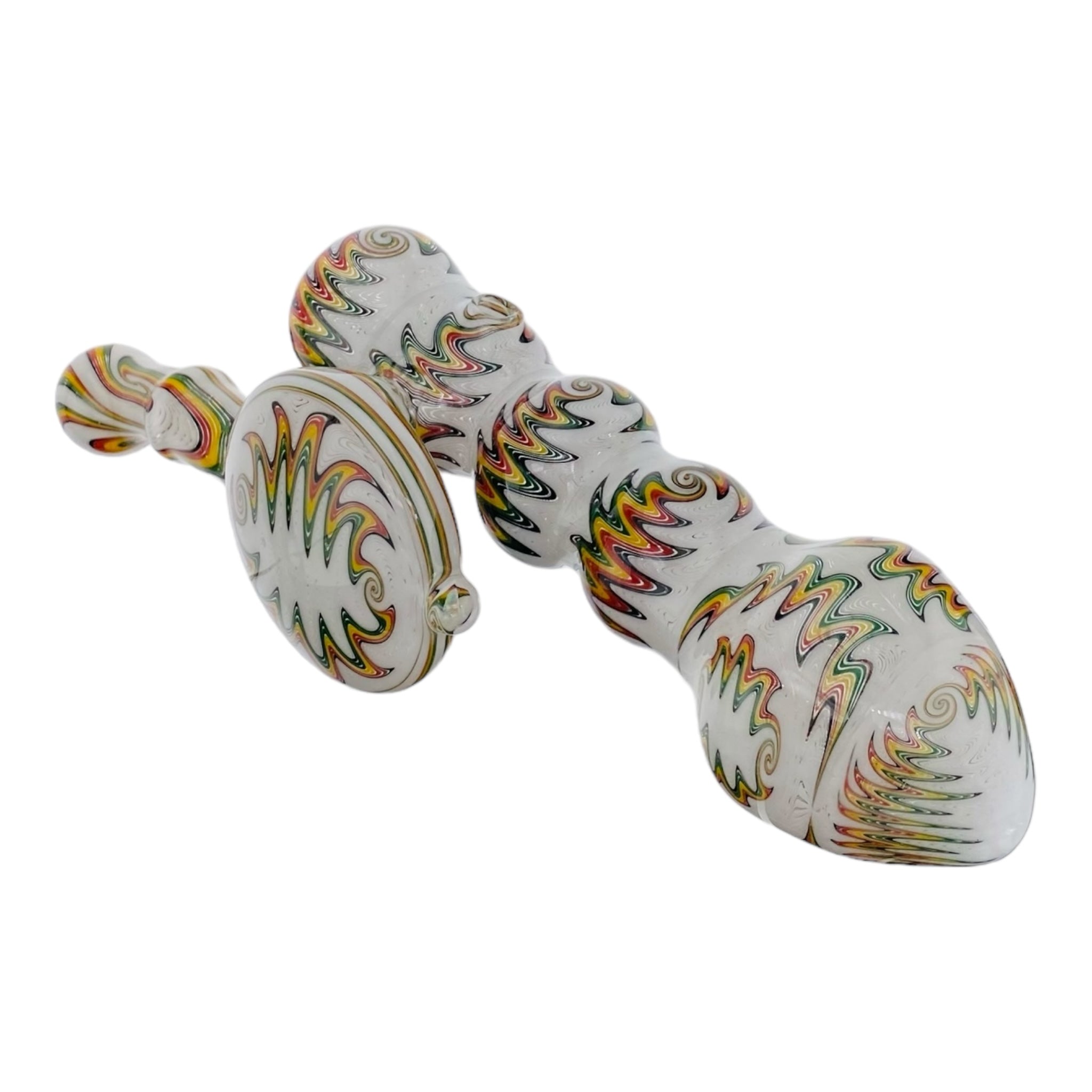 heady glass White With Rasta Linework Wig Wag Heady Bubbler Pipe
