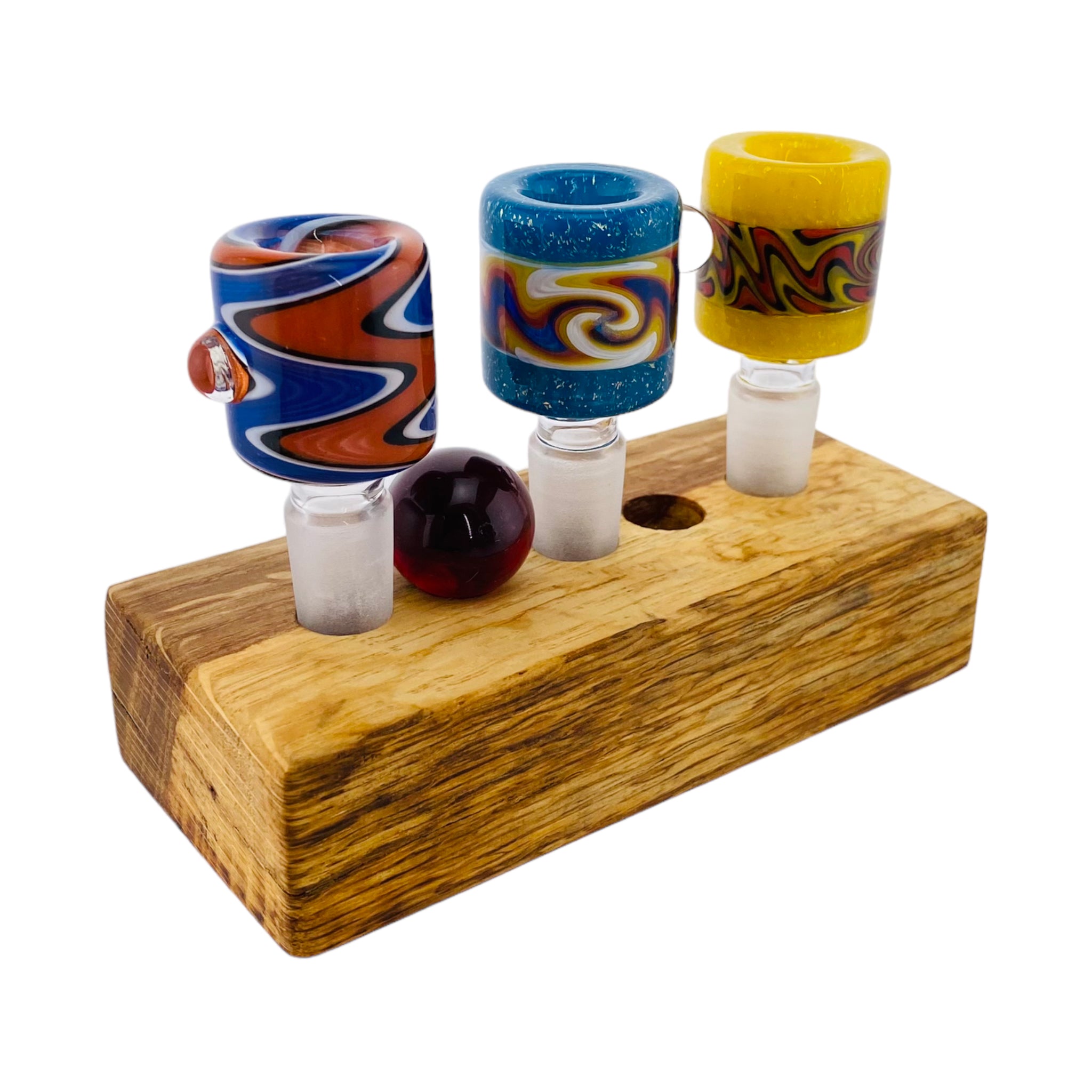 5 Hole Wood Display Stand Holder For 14mm Bong Bowl Pieces Or Quartz Bangers - Cork Oak