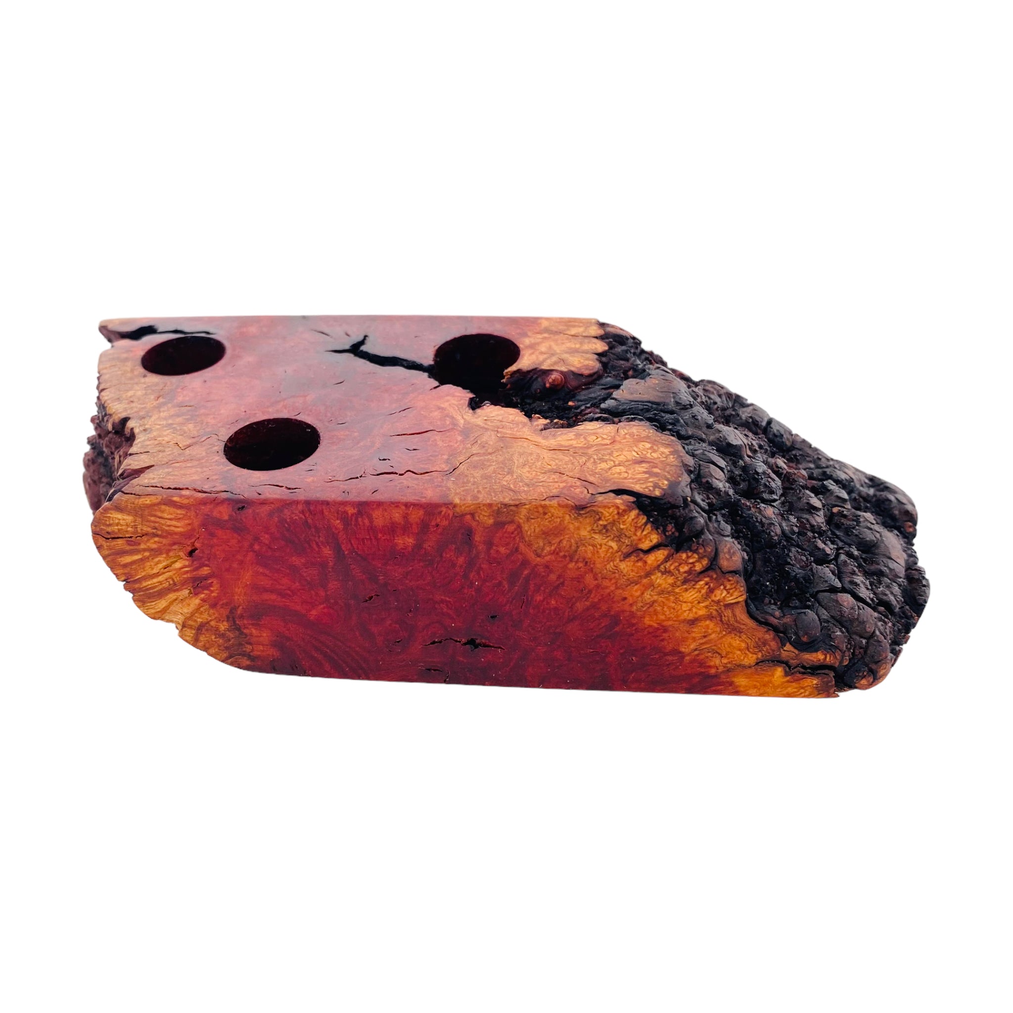 3 Hole Wood Display Stand Holder For 14mm Bong Bowl Pieces Or Quartz Bangers - Charred Manzanita Burl