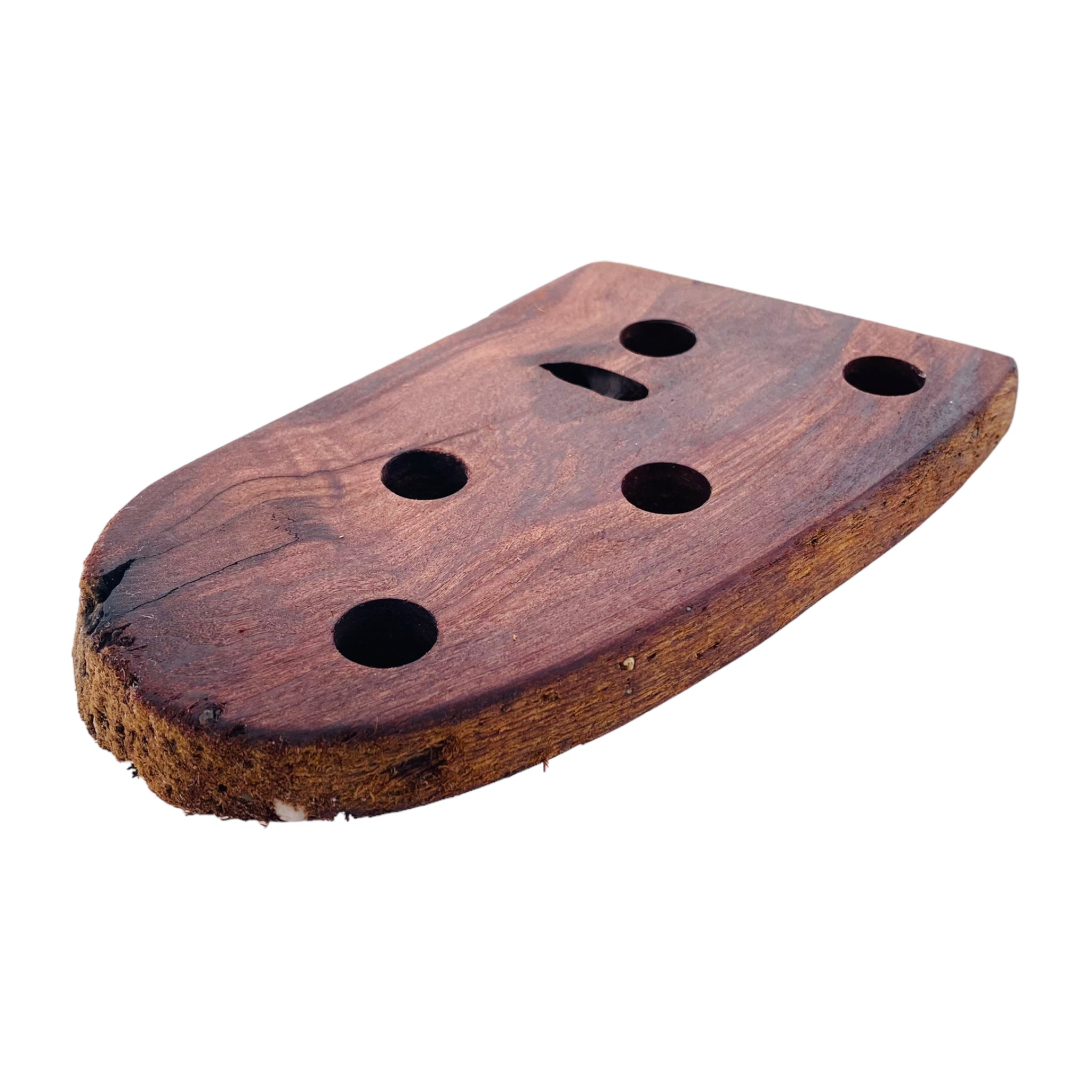 5 Hole Wood Display Stand Holder For 14mm Bong Bowl Pieces Or Quartz Bangers - Red Wood Burl With Live Edge