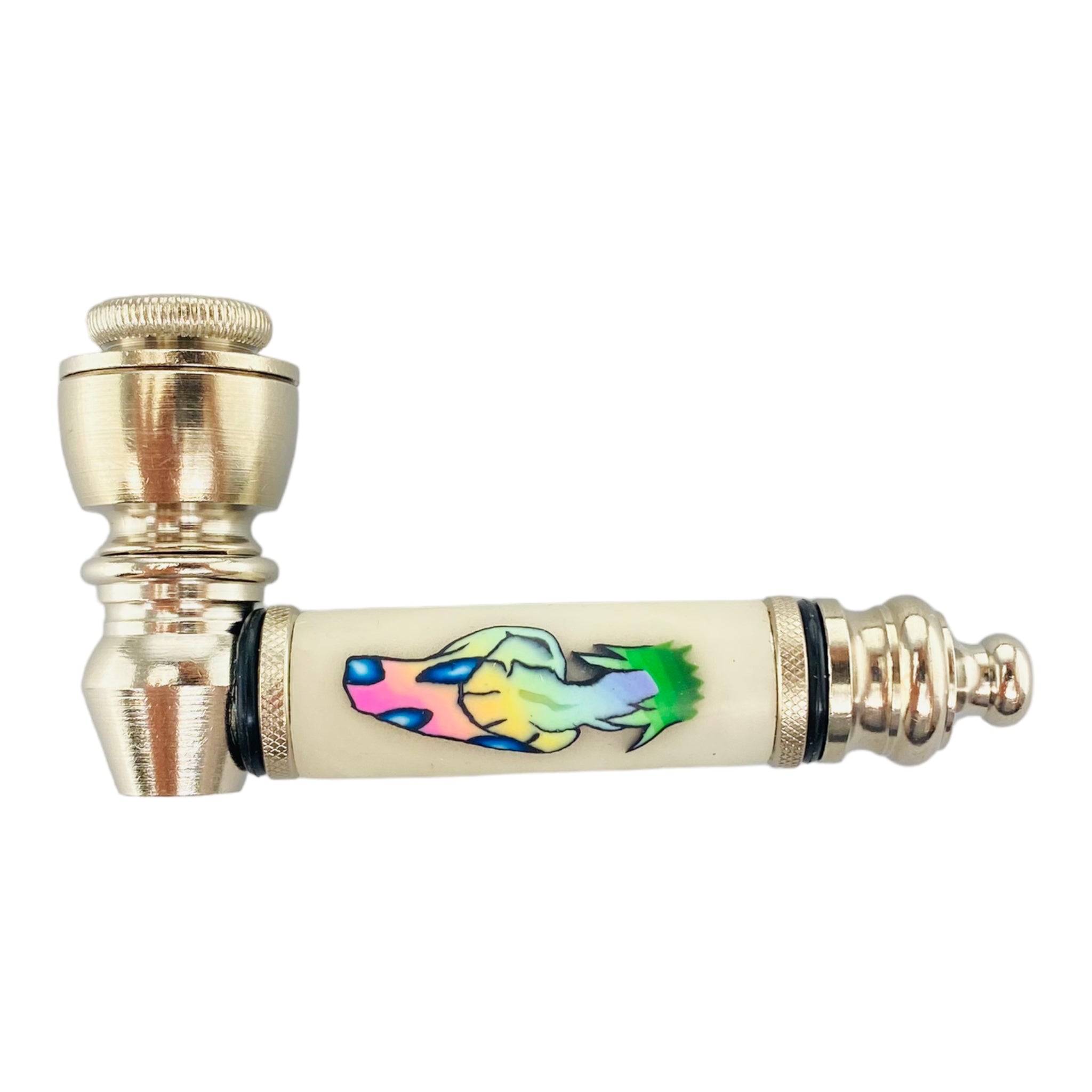 Silver Chrome smoking Hand Pipe With Rainbow Fade Magical Mushroom