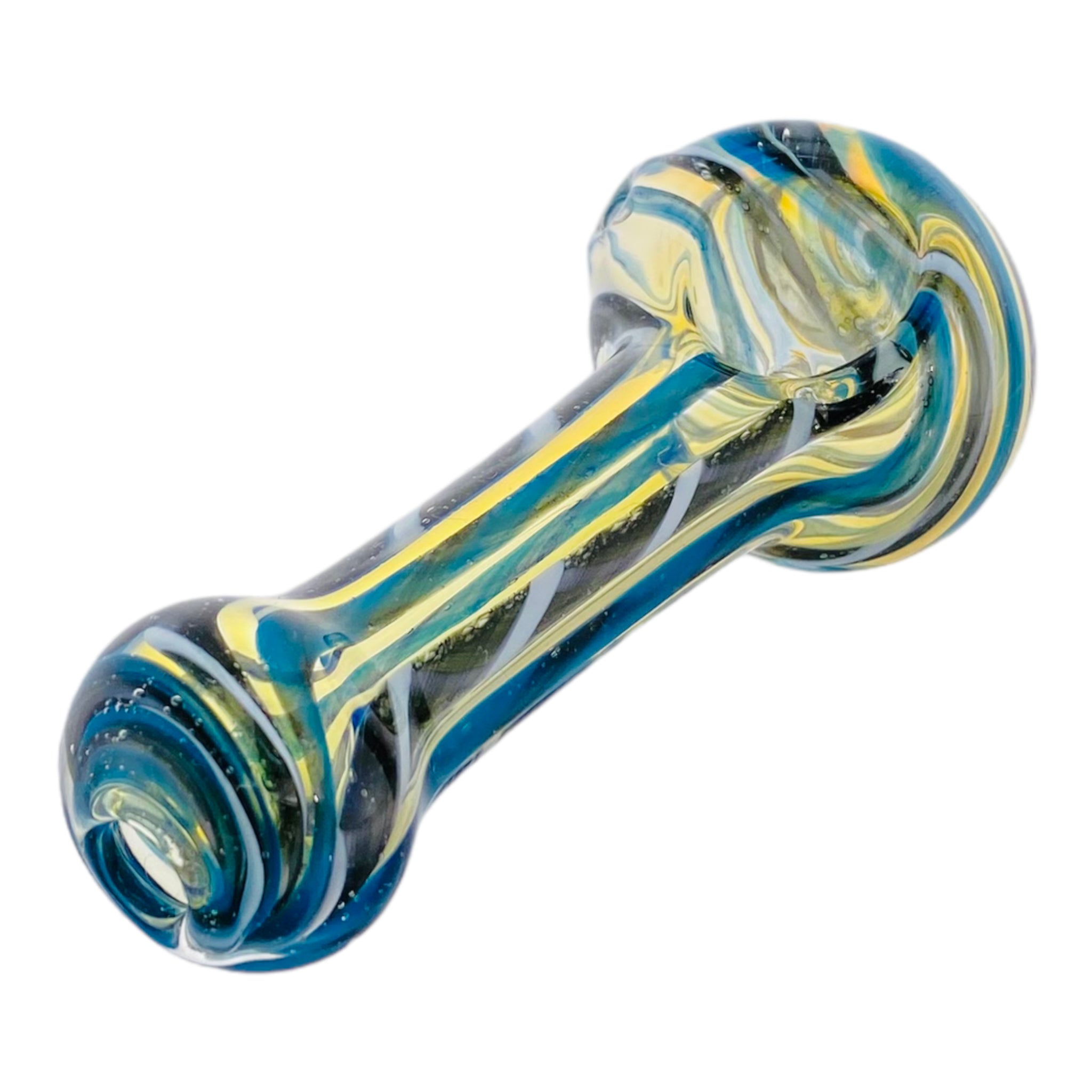 Basic Glass Spoon Pipe With Blue White And Black Linework