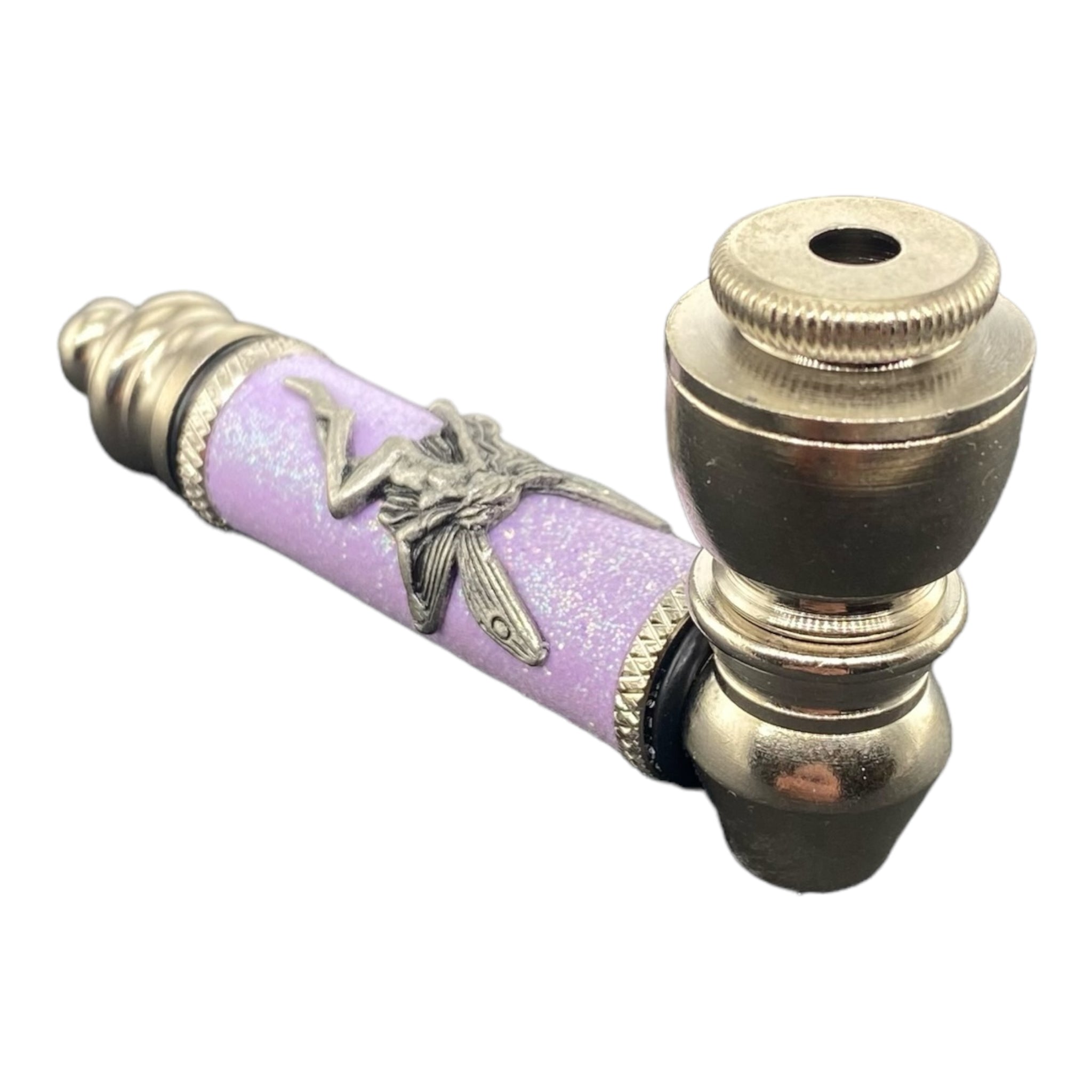 Metal Hand Pipes - Silver Chrome Hand Pipe With Sparkles And Fairy Purple