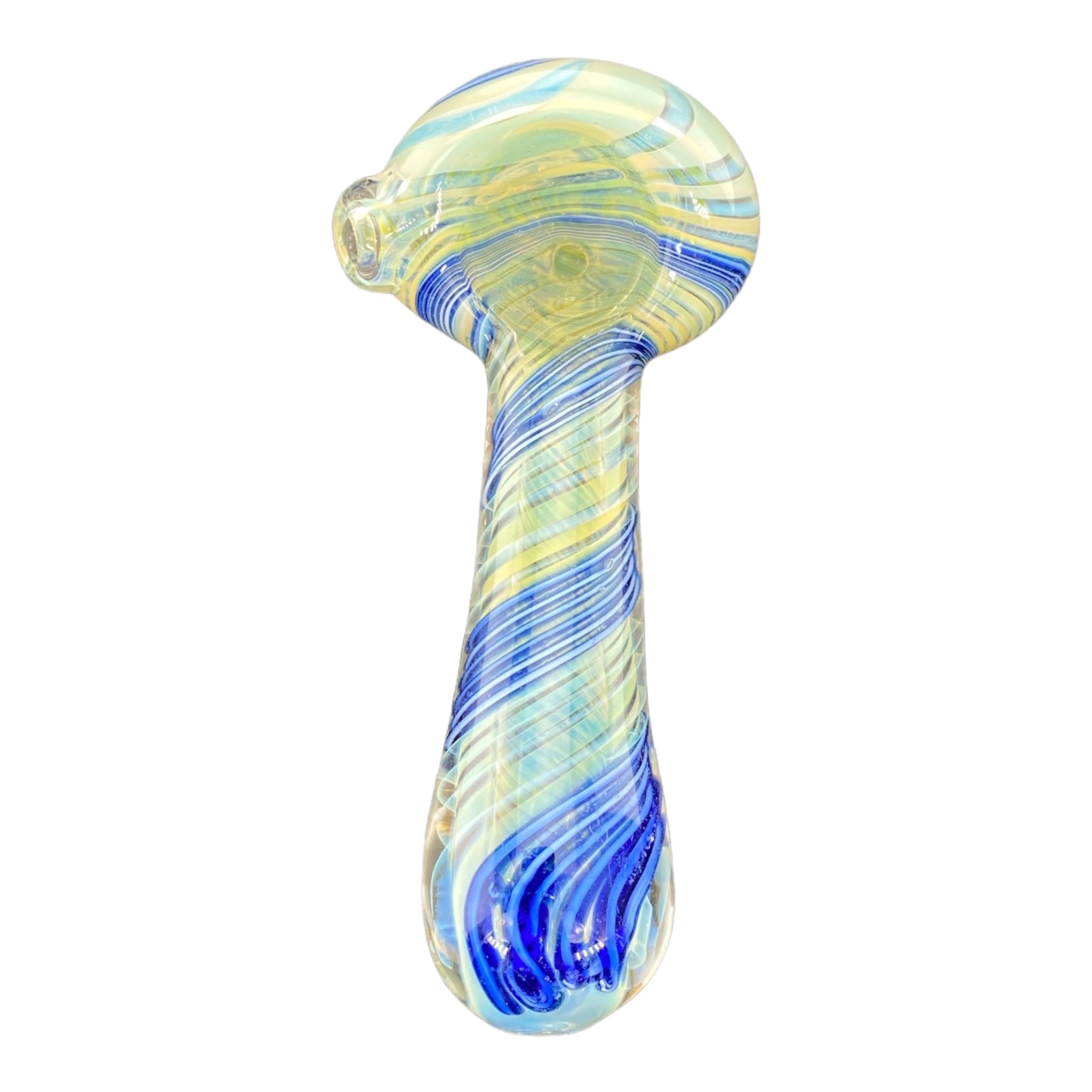 Blue Twisted Linework With Color Changing Glass Hand Pipe