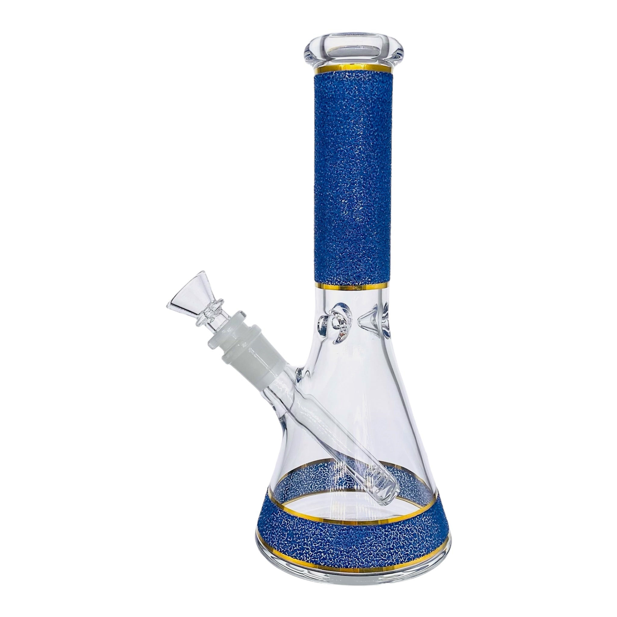 small travel bong 10 Inch Beaker Glass Bong With Naruto Blue Slag Frit And Gold Bands
