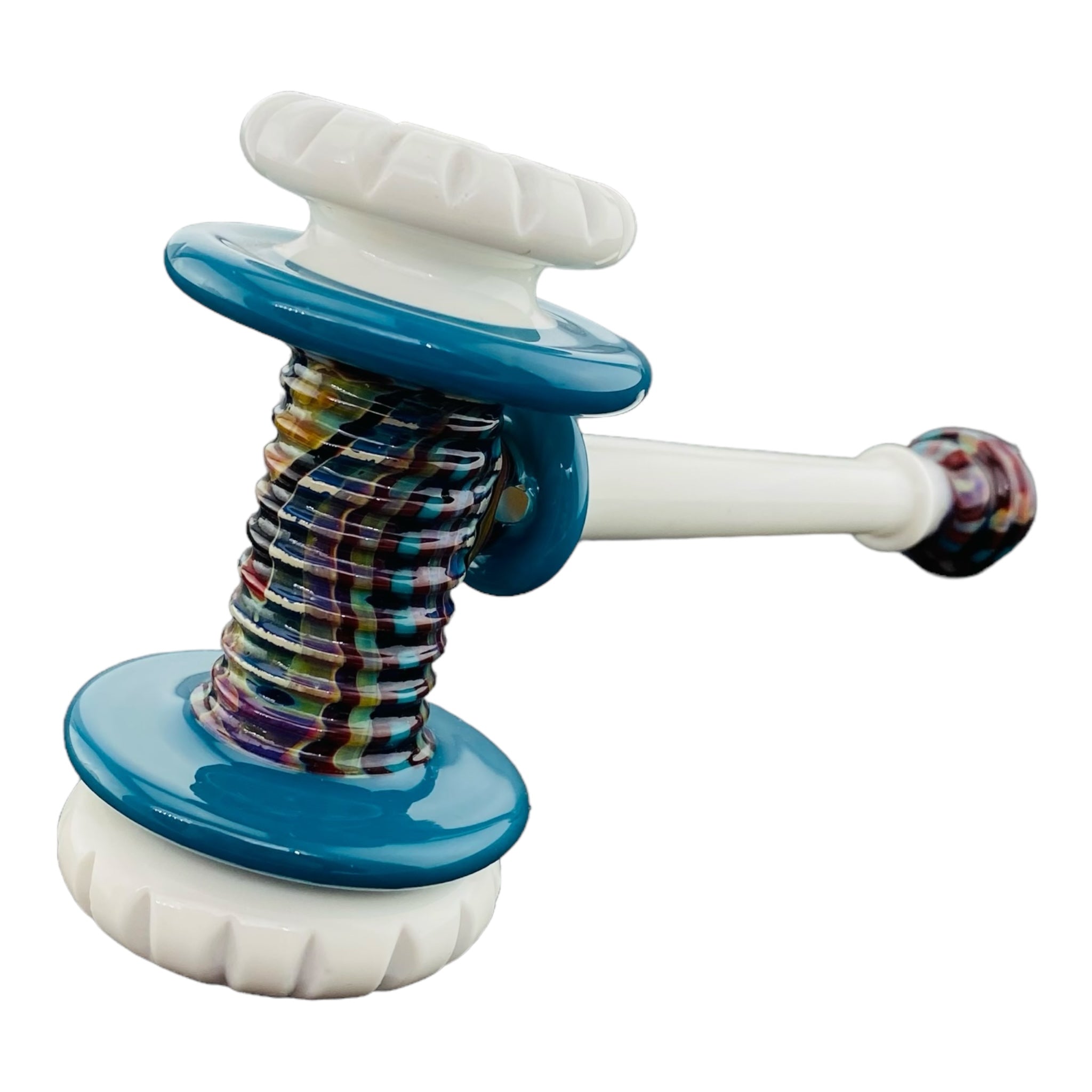 heady glass by Pajay Glass Carved Blue And White Glass Hammer Pipe for sale