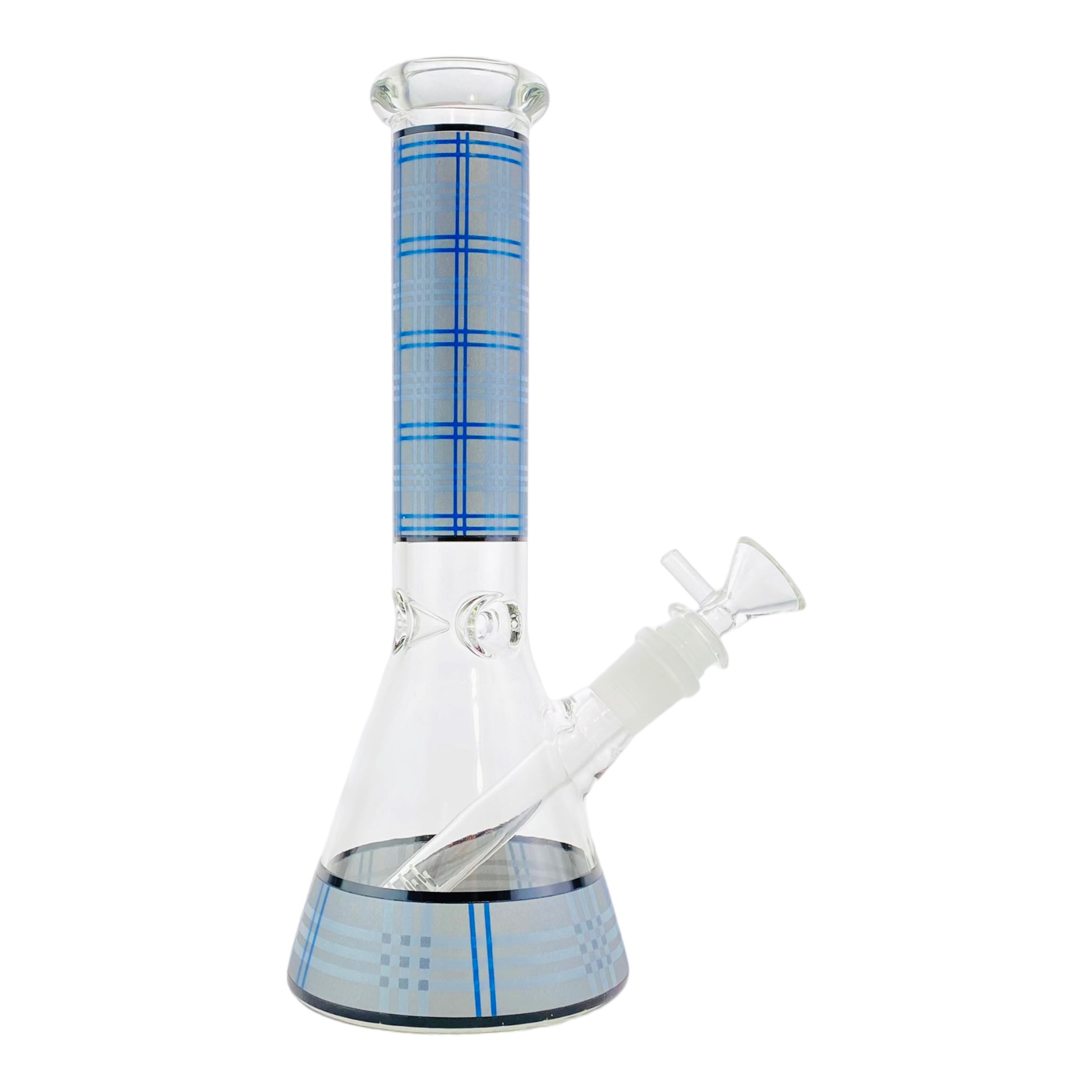 10 Inch Glass Beaker Bong With Gray And Blue Plaid