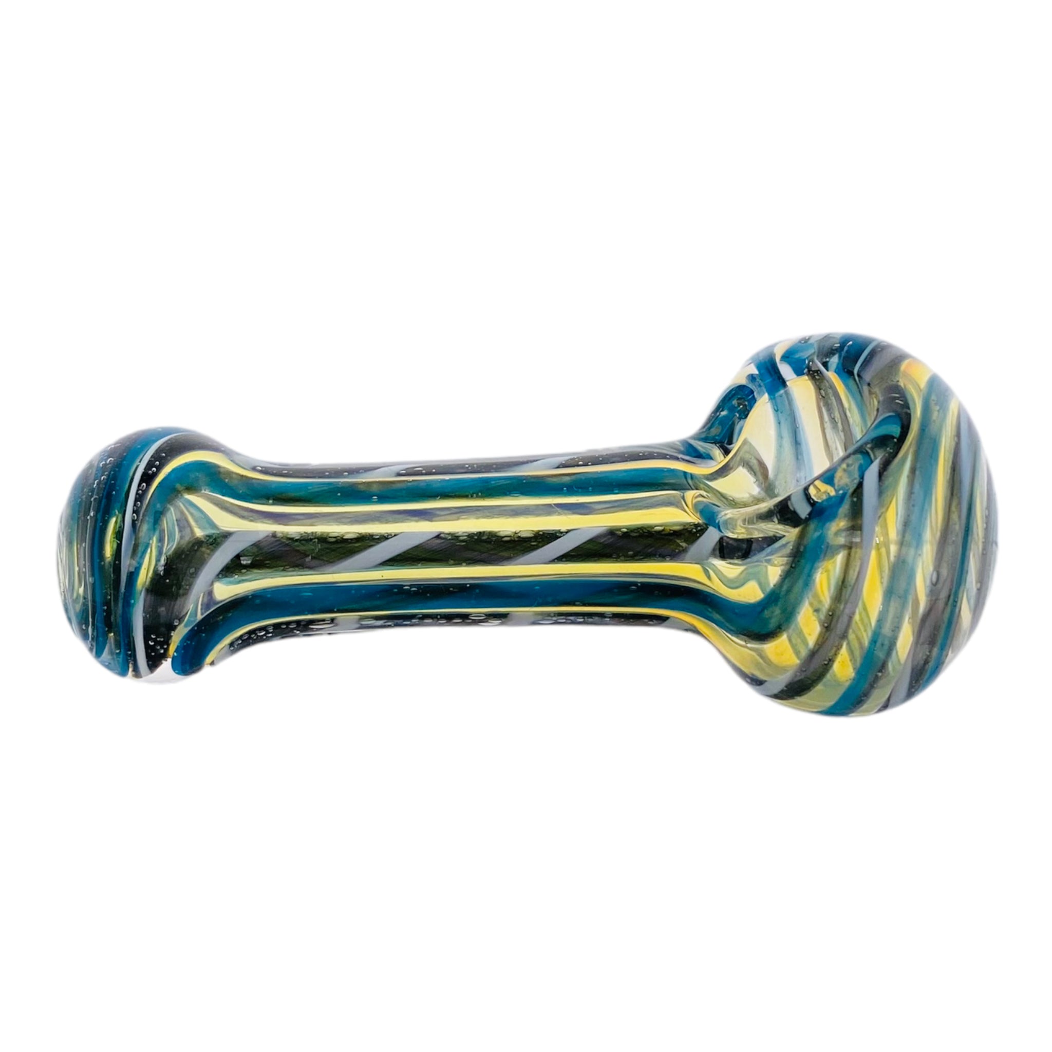 Basic Glass Spoon Pipe With Blue White And Black Linework