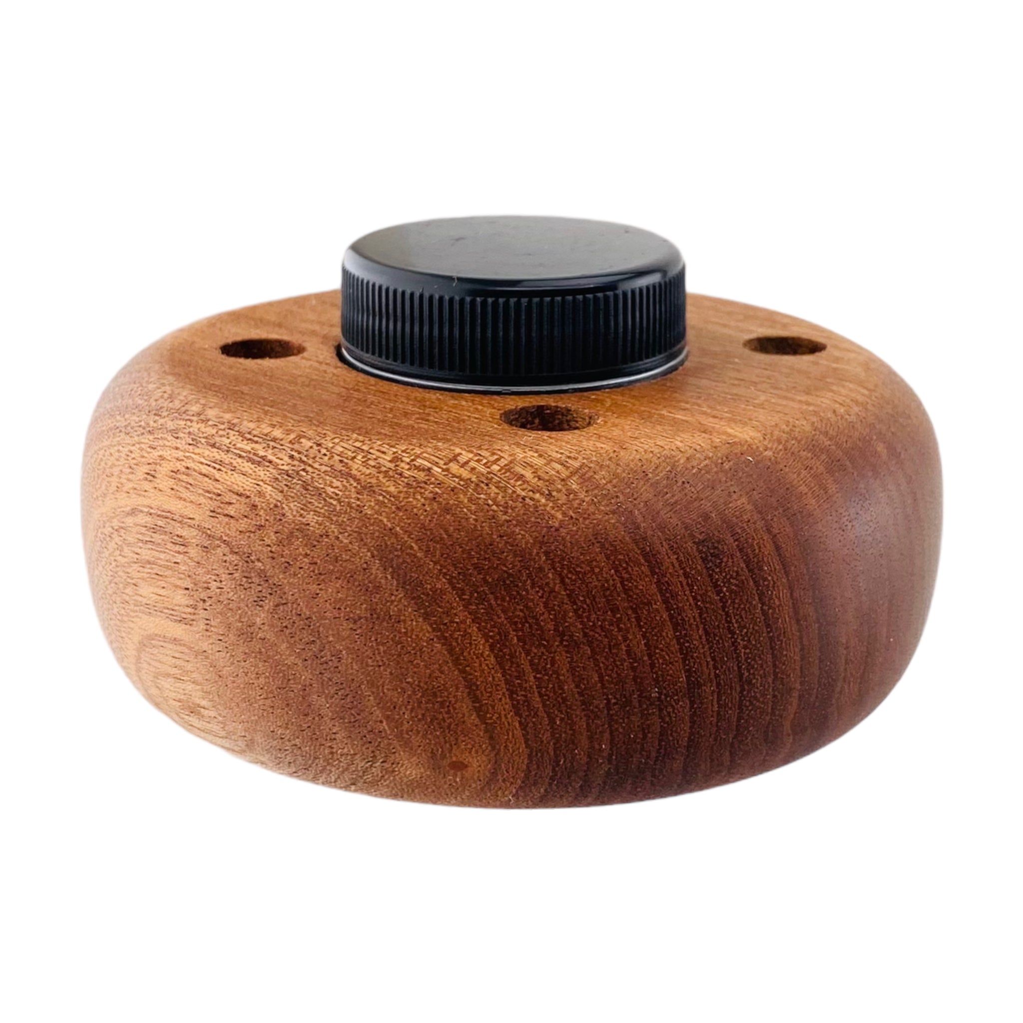 Round 4 Hole Wood Display Stand Holder For 10mm Bong Bowl Pieces Or Quartz Bangers - Mahogany Puck