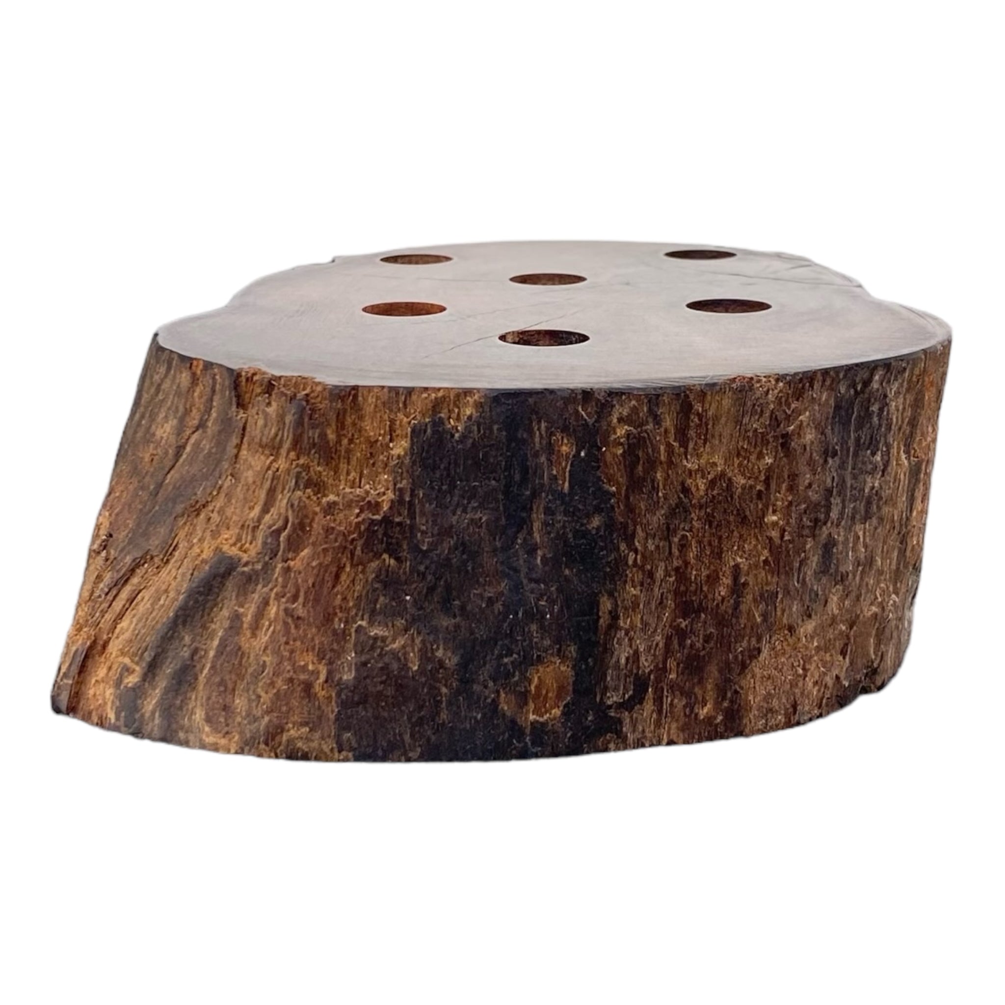 6 Hole Wood Display Stand Holder For 14mm Bong Bowl Pieces Or Quartz Bangers - Red Wood Burl With Live Edge