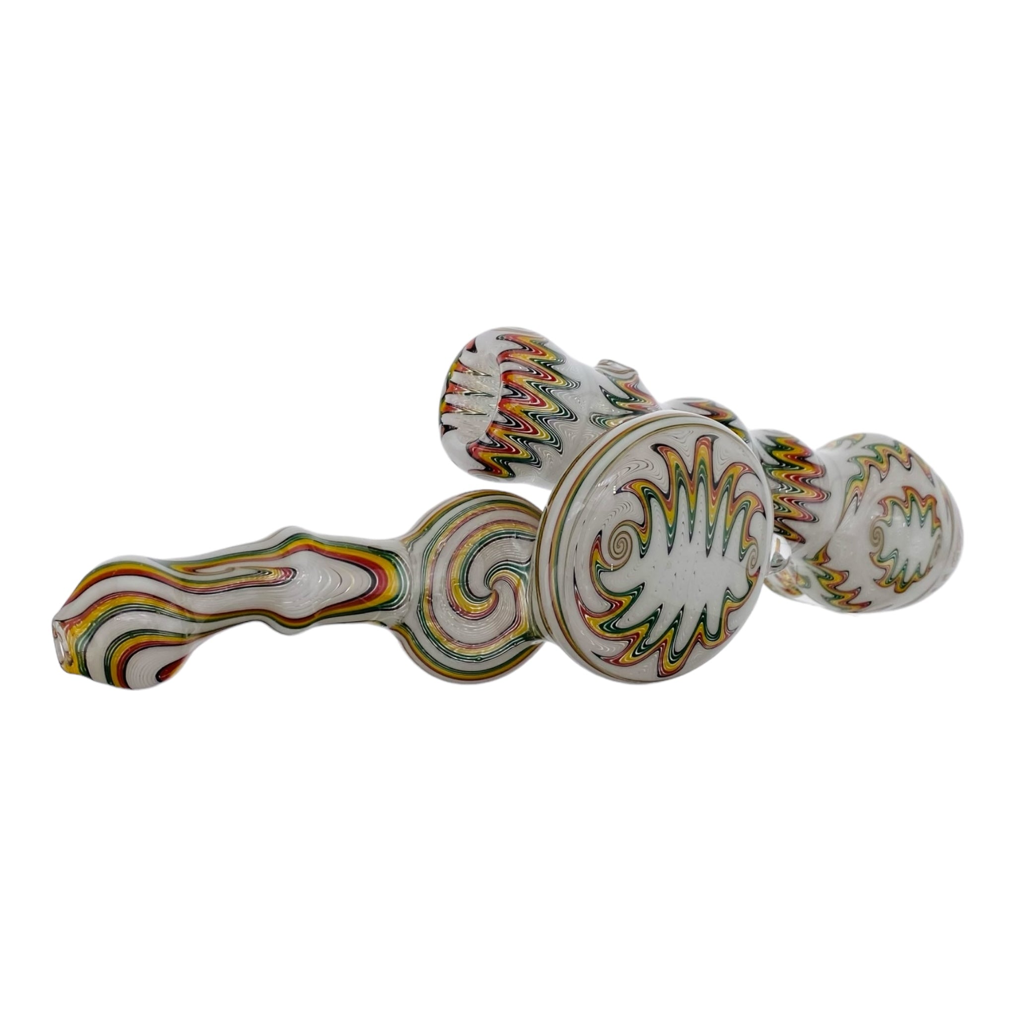 heady glass White With Rasta Linework Wig Wag Heady Bubbler Pipe