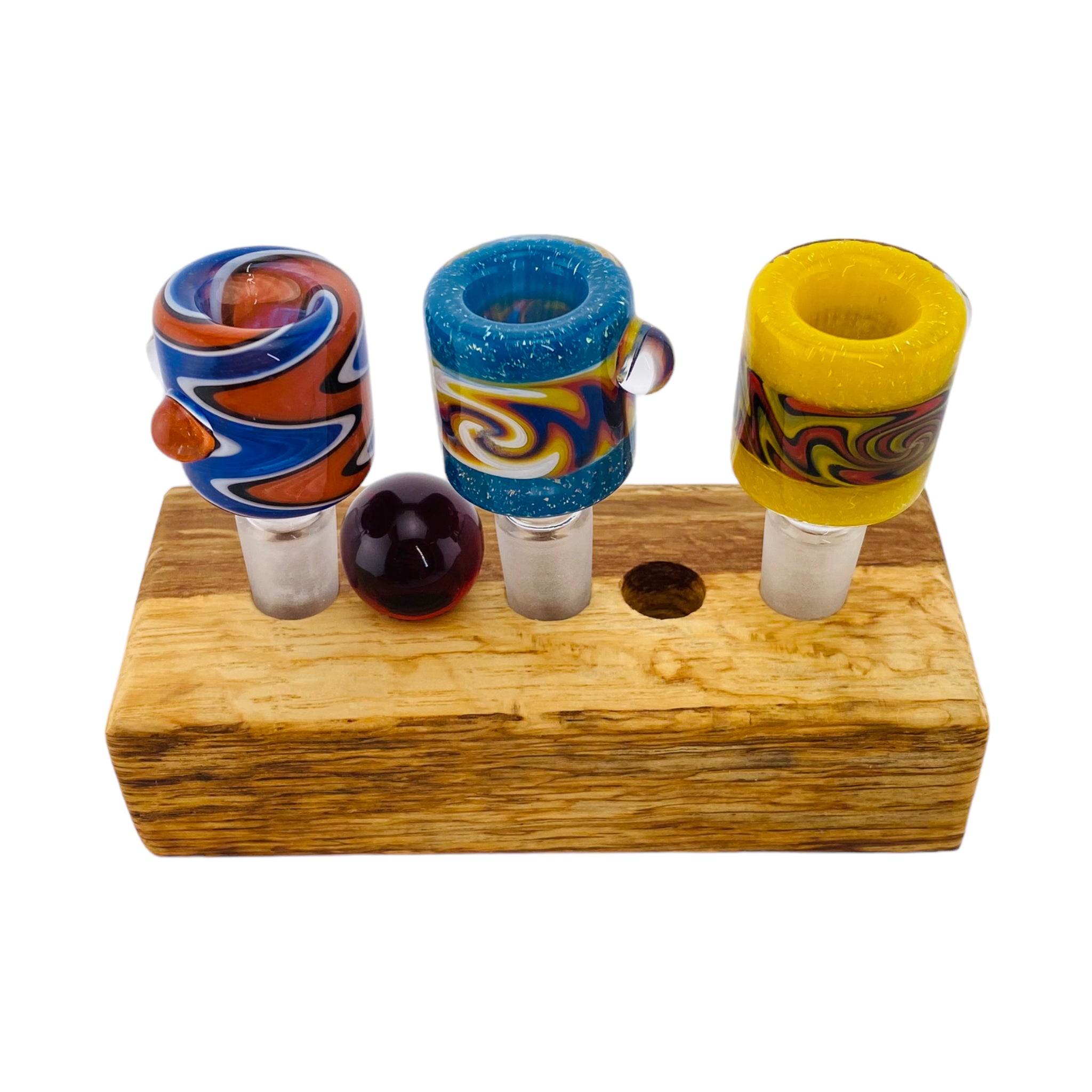 5 Hole Wood Display Stand Holder For 14mm Bong Bowl Pieces Or Quartz Bangers - Cork Oak