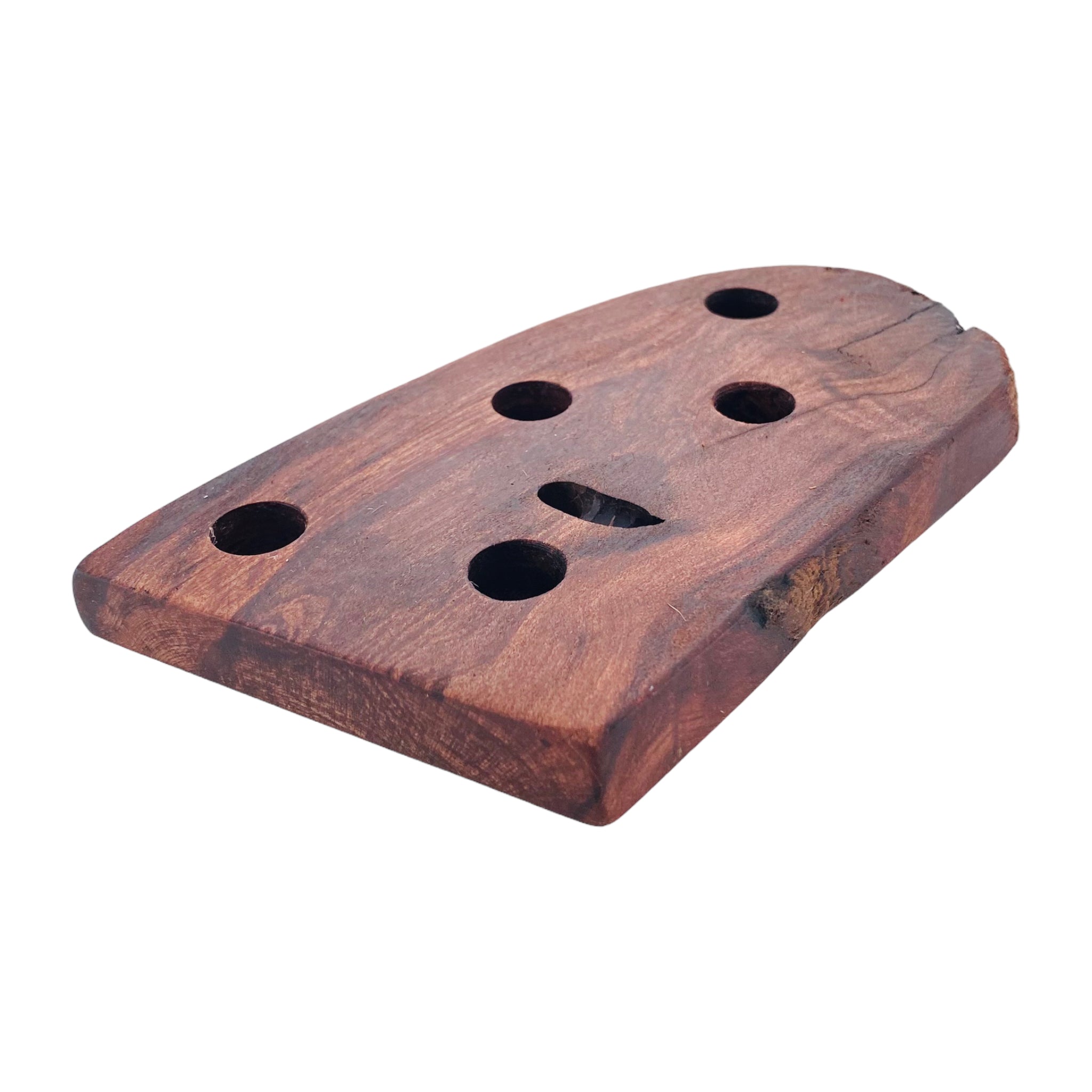 5 Hole Wood Display Stand Holder For 14mm Bong Bowl Pieces Or Quartz Bangers - Red Wood Burl With Live Edge