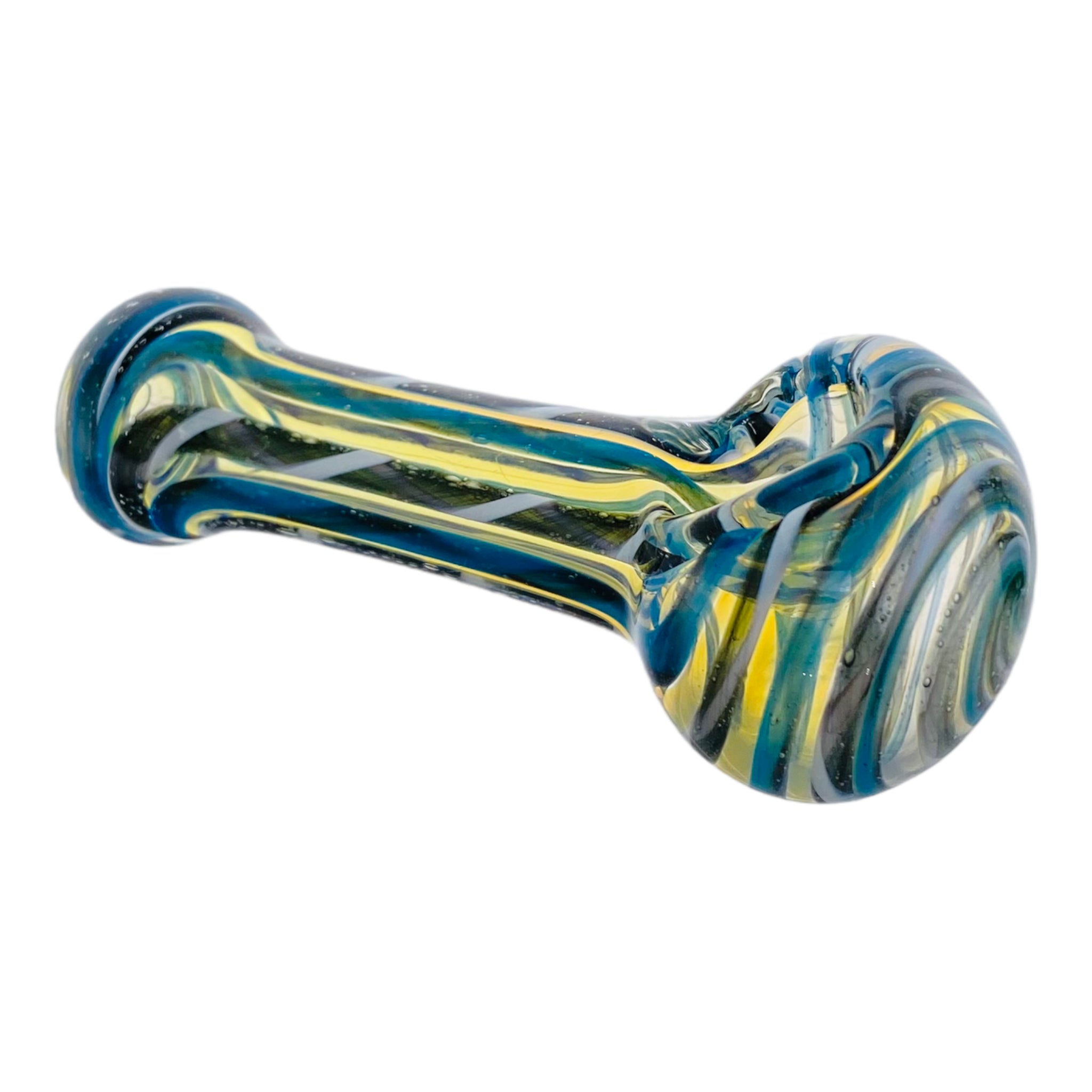 Basic Glass Spoon Pipe With Blue White And Black Linework