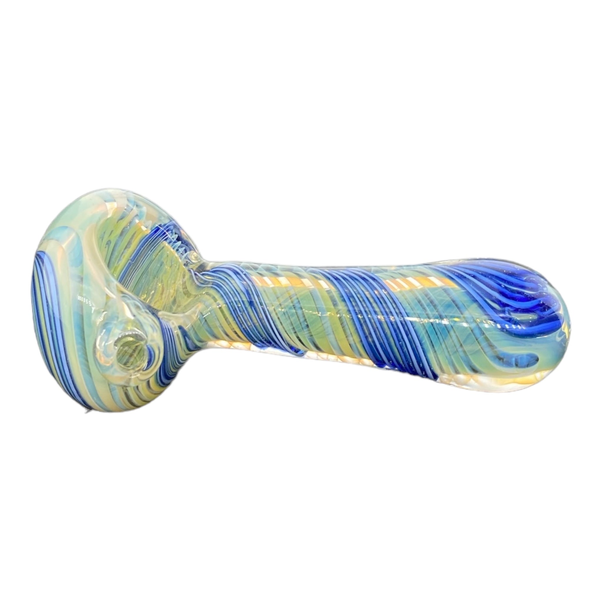 Blue Twisted Linework With Color Changing Glass Hand Pipe