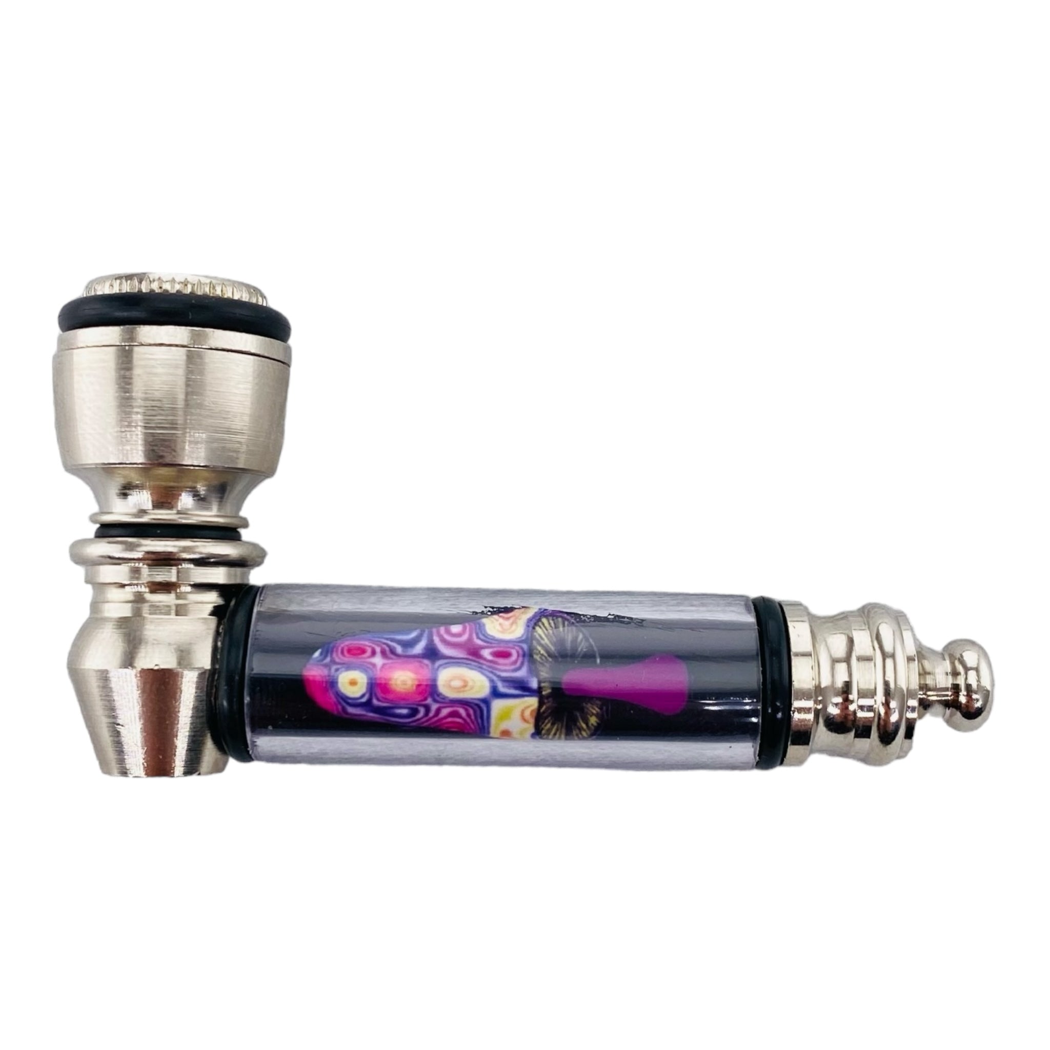 Metal Hand Pipes - Silver Chrome Hand Pipe With Magical Mushroom Plastic Stem