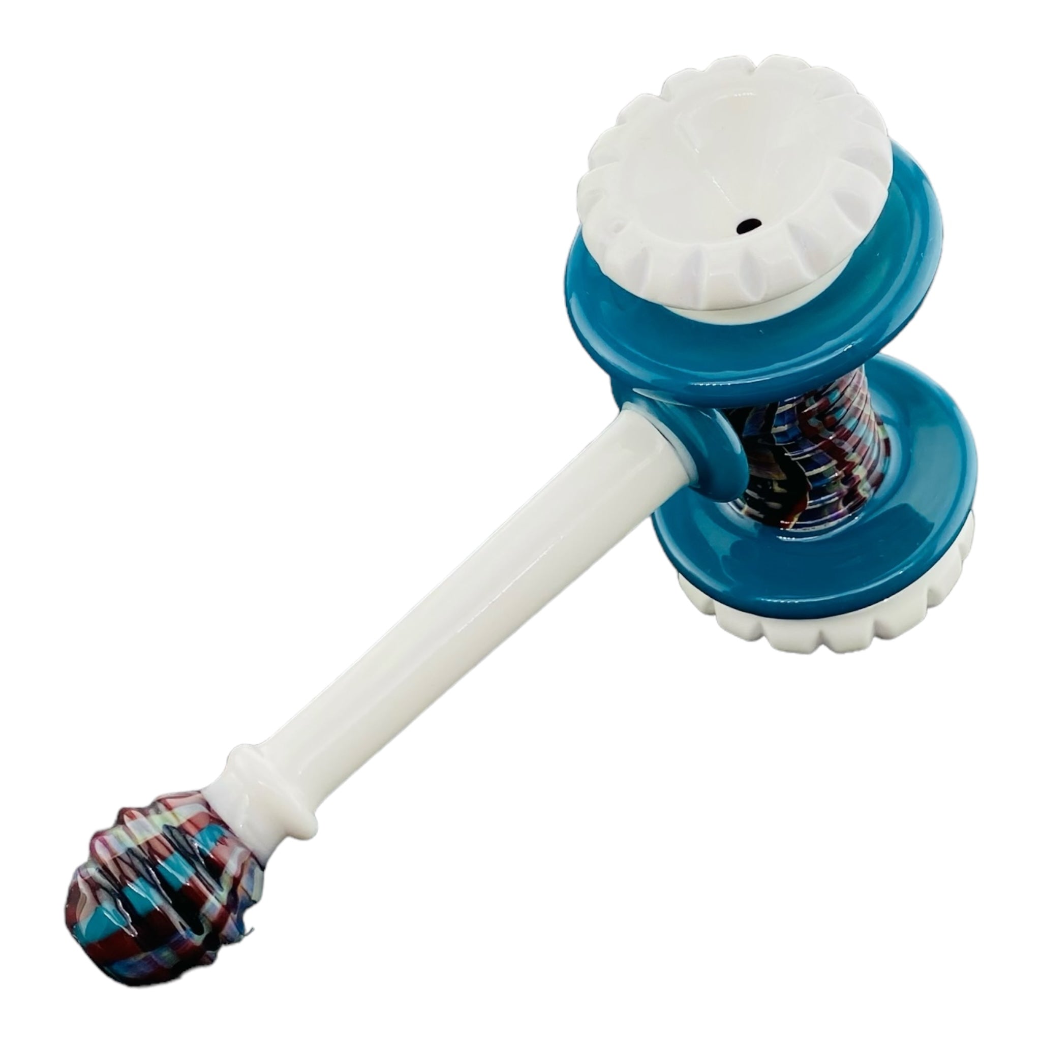 heady glass by Pajay Glass Carved Blue And White Glass Hammer Pipe for sale