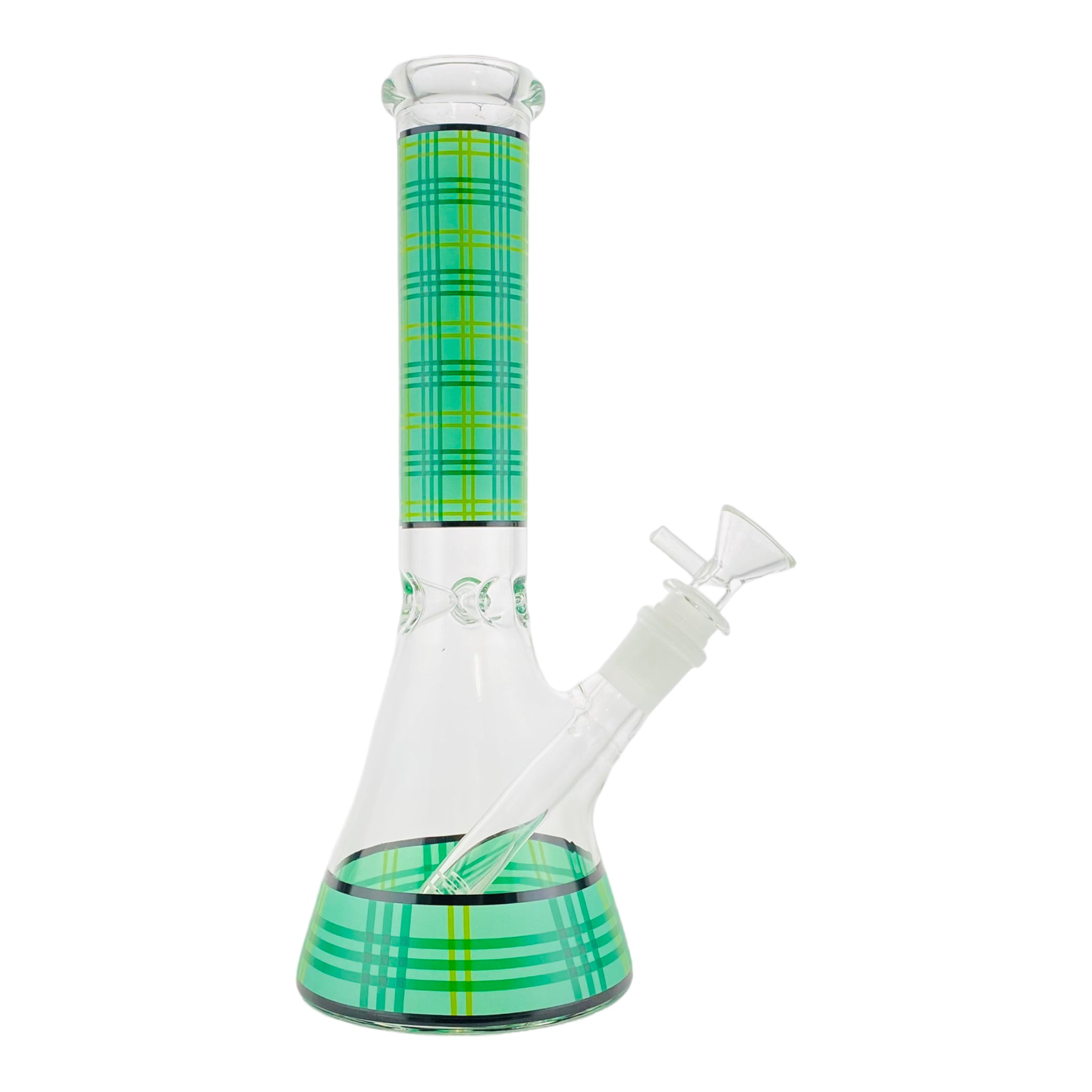 10 Inch Glass Beaker Bong With Green And Blue Plaid