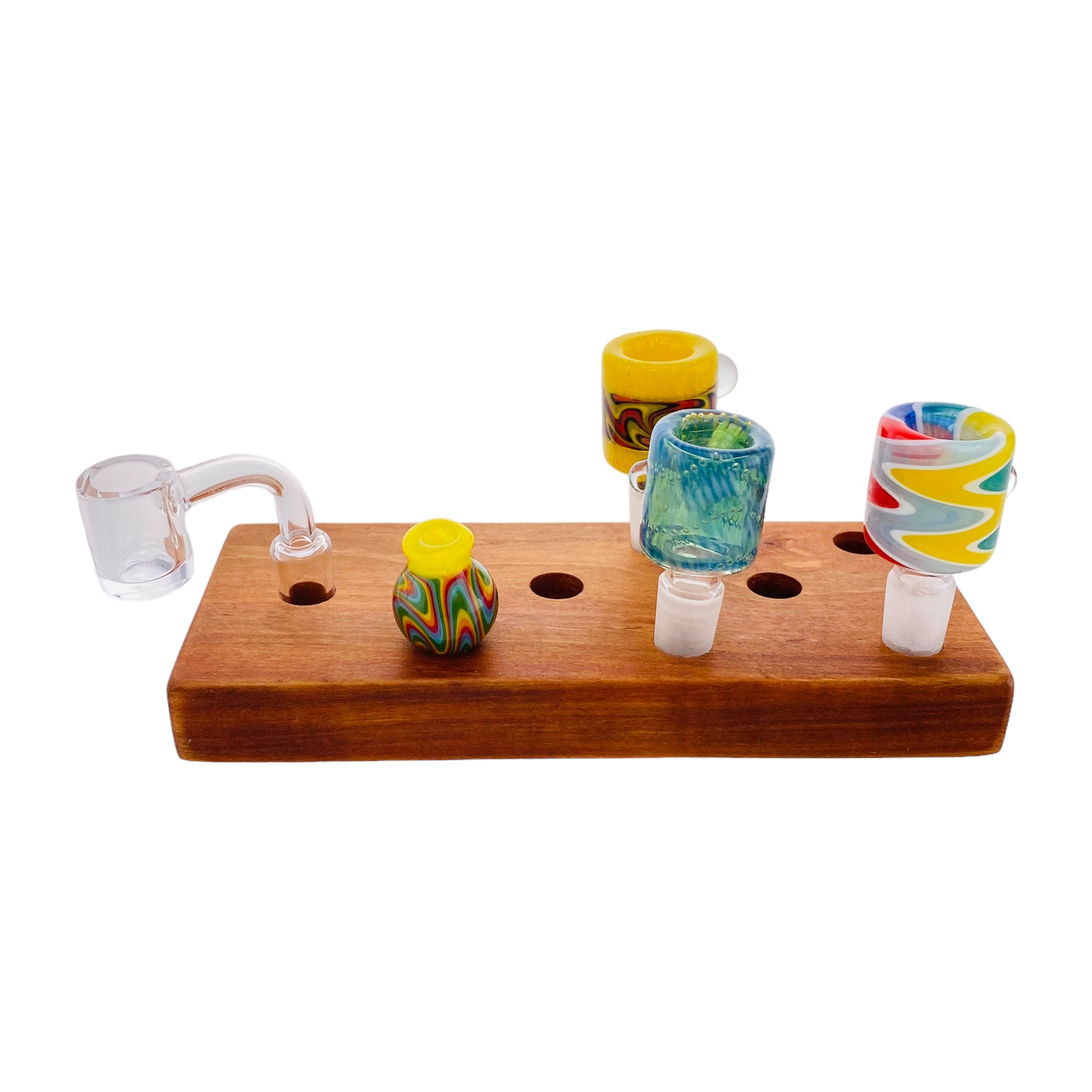 9 Hole Wood Display Stand Holder For 14mm Bong Bowl Pieces Or Quartz Bangers - Cherry Wood