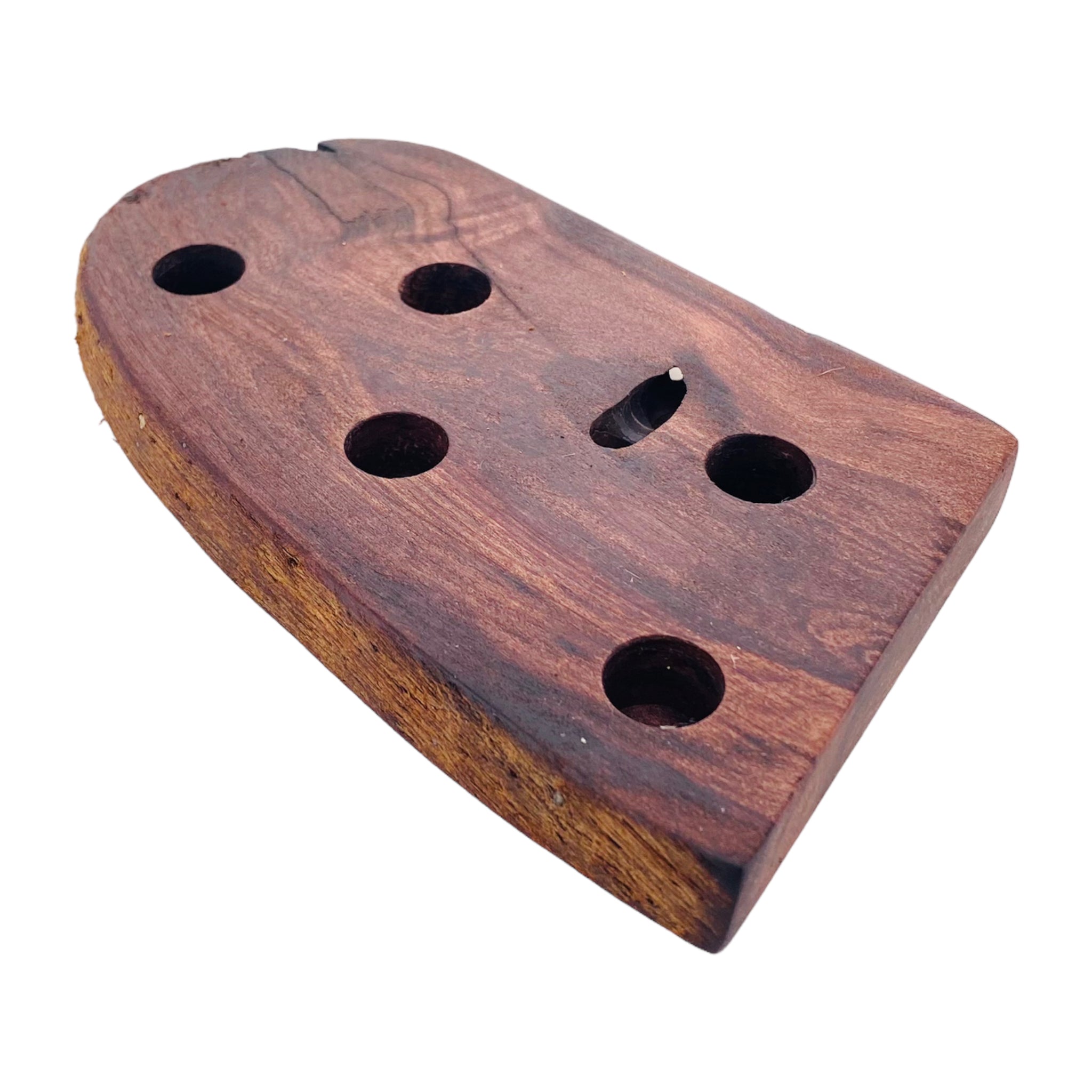 5 Hole Wood Display Stand Holder For 14mm Bong Bowl Pieces Or Quartz Bangers - Red Wood Burl With Live Edge