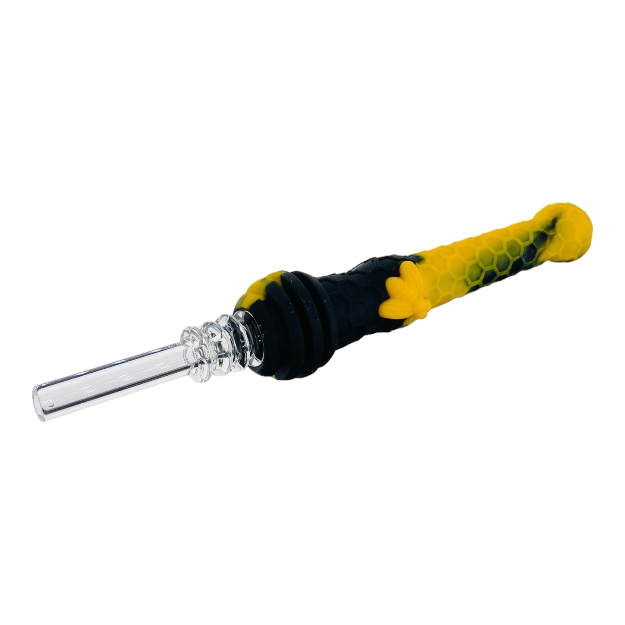 Silicone Nectar Collector With Quartz Tip 14mm Black And Yellow With Honeybee