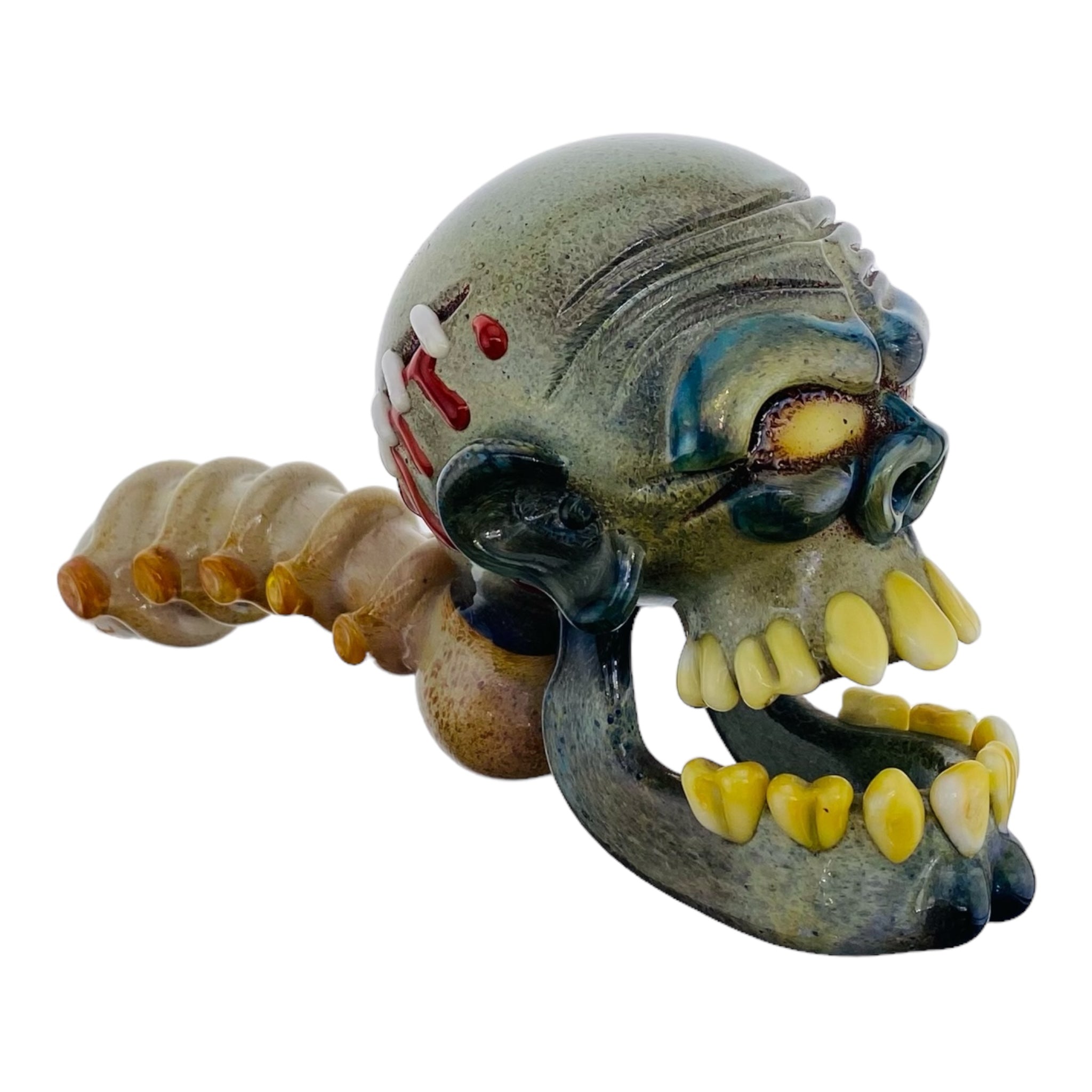 heady glass hand made custom unique Zombie Head & Spine Glass Hand Pipe for sale