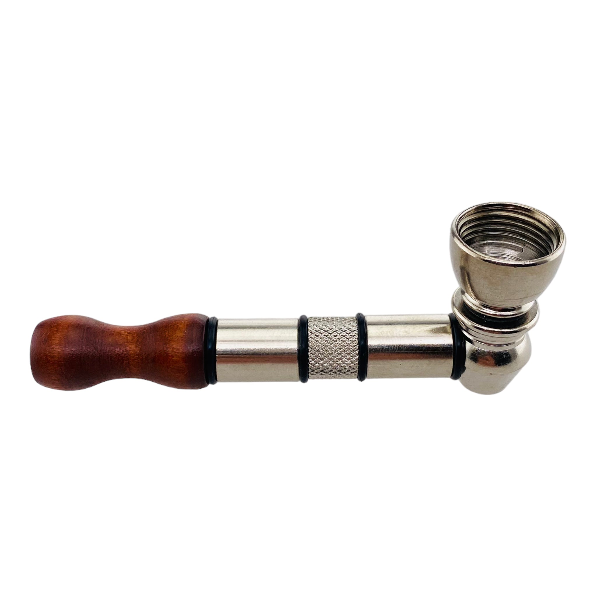 Metal Hand Pipes - Silver Pipe With Wood Mouthpiece
