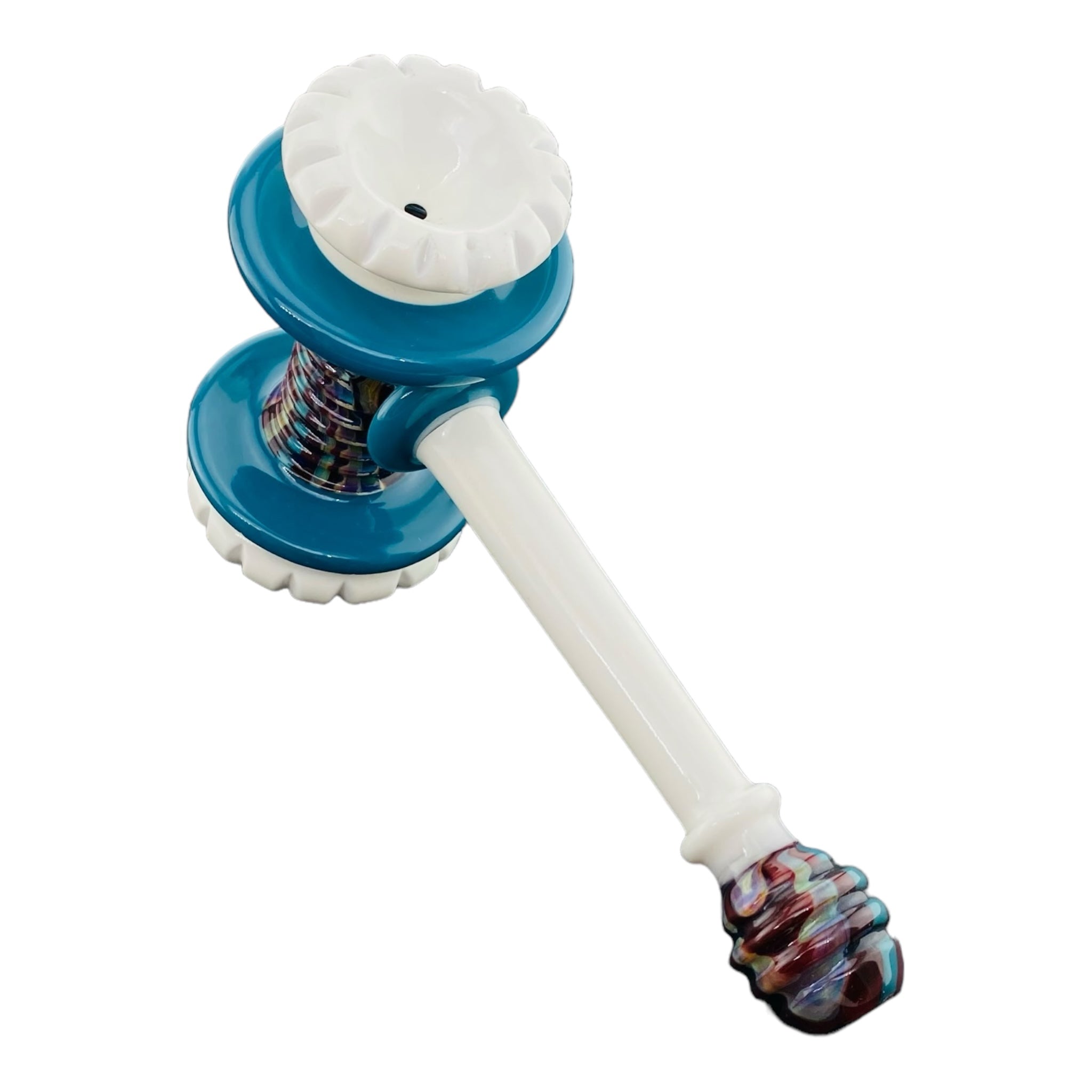 heady glass by Pajay Glass Carved Blue And White Glass Hammer Pipe for sale