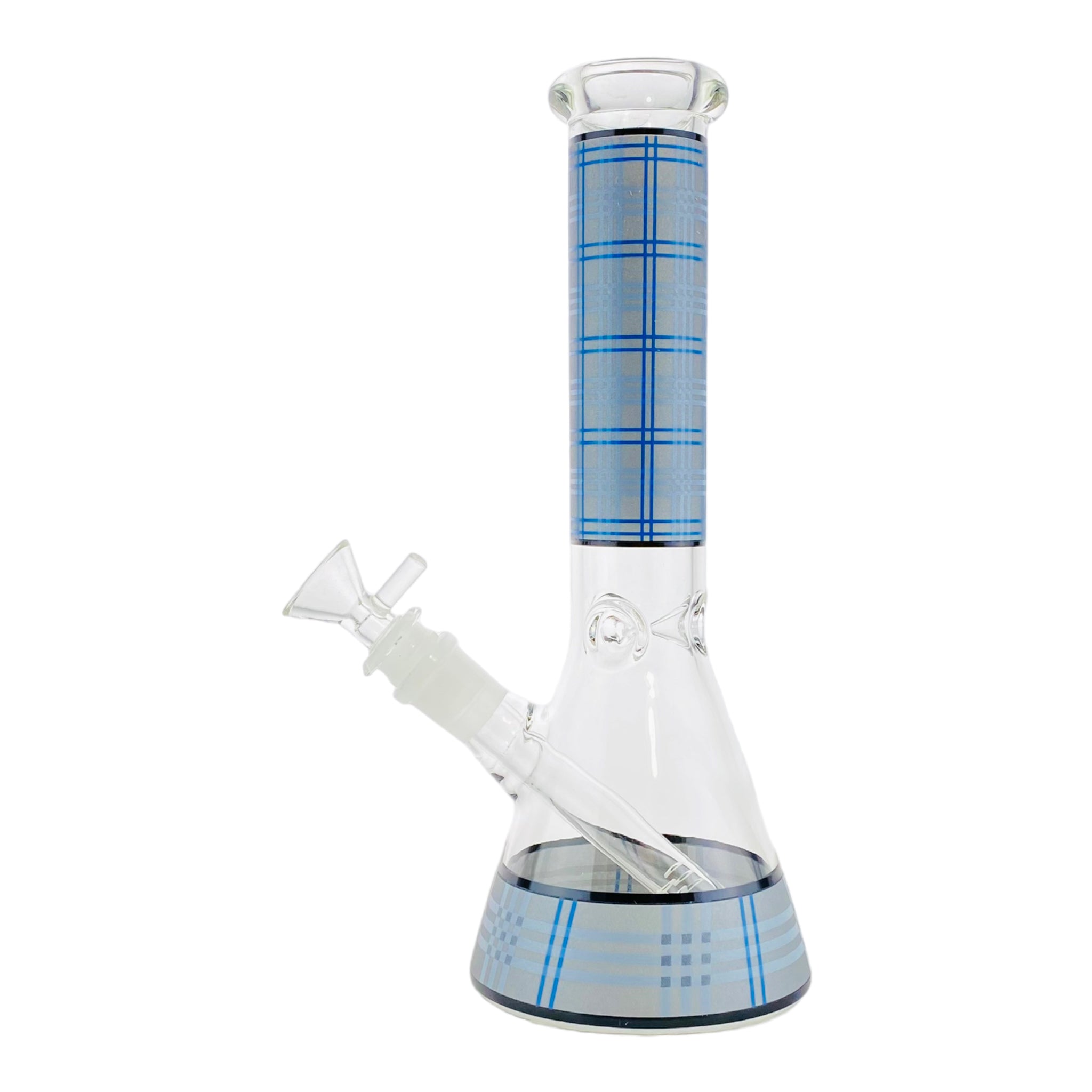 10 Inch Glass Beaker Bong With Gray And Blue Plaid