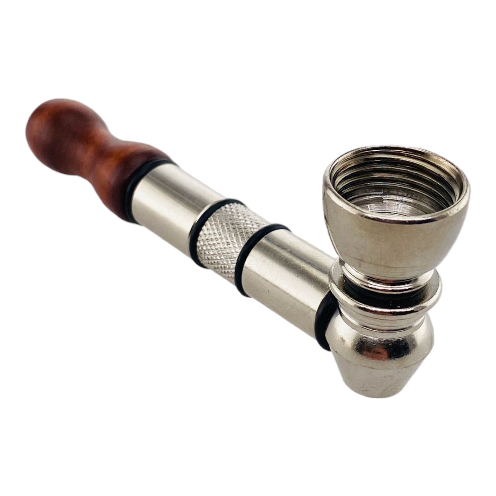 Metal Hand Pipes - Silver Pipe With Wood Mouthpiece