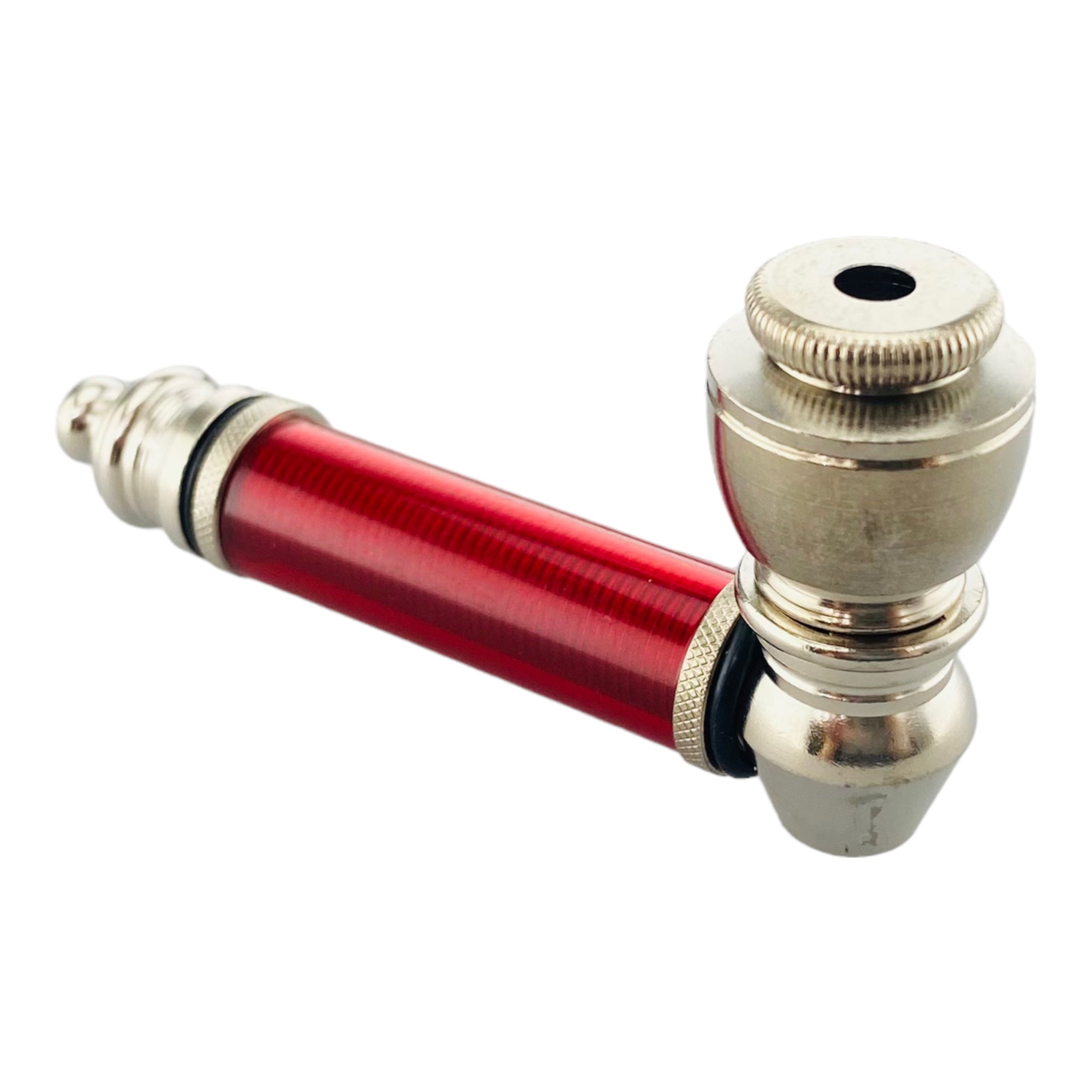 Silver Chrome Hand Pipe With Red Plastic Stem