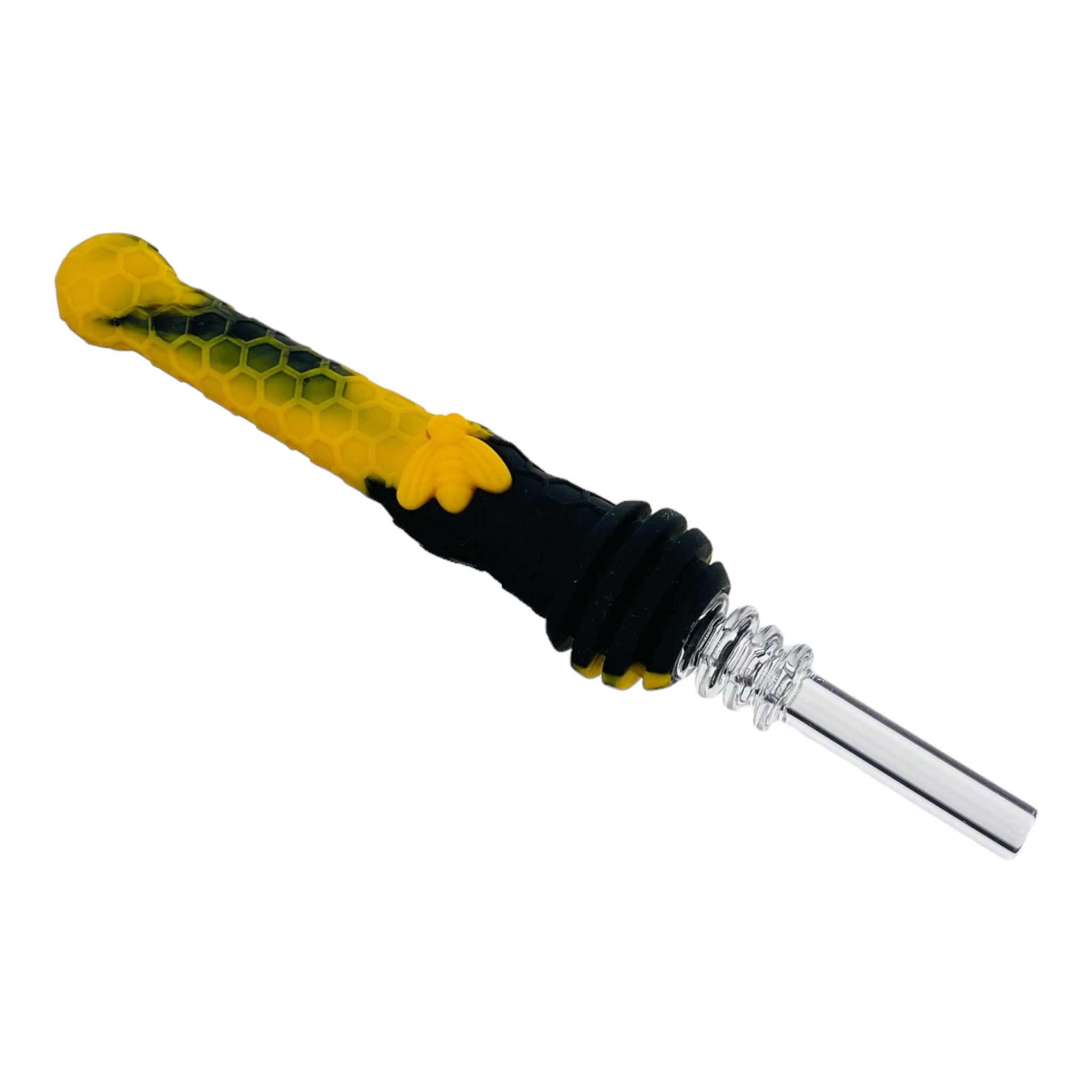 Silicone Nectar Collector With Quartz Tip 14mm Black And Yellow With Honeybee