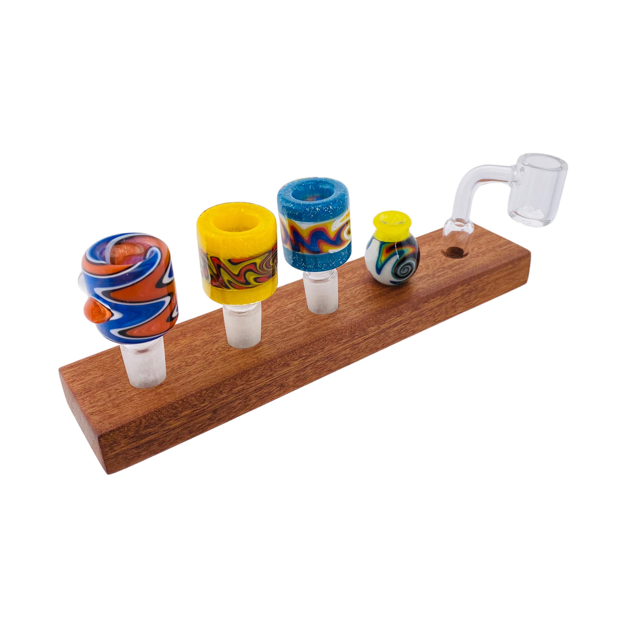 5 Hole Wood Display Stand Holder For 14mm Bong Bowl Pieces Or Quartz Bangers - Mahogany Plank