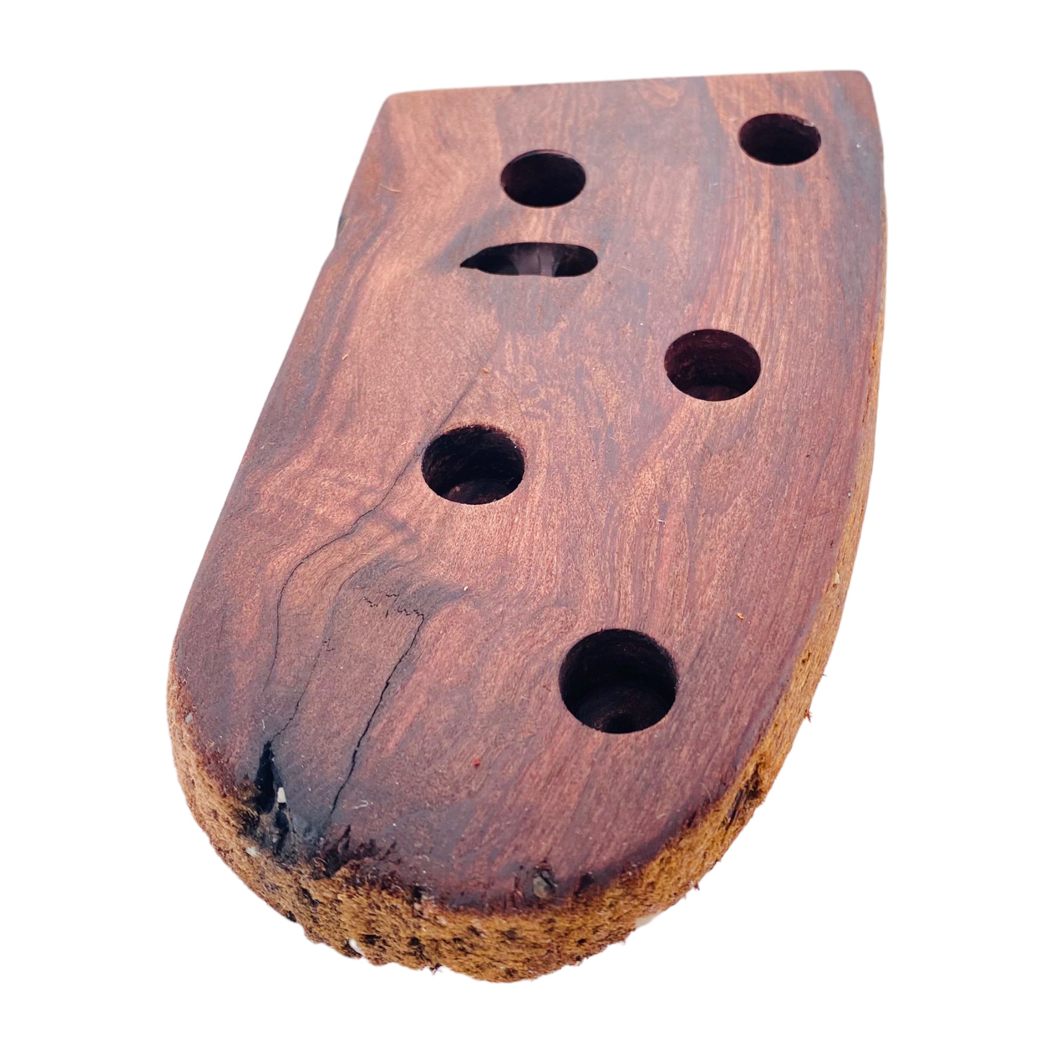 5 Hole Wood Display Stand Holder For 14mm Bong Bowl Pieces Or Quartz Bangers - Red Wood Burl With Live Edge