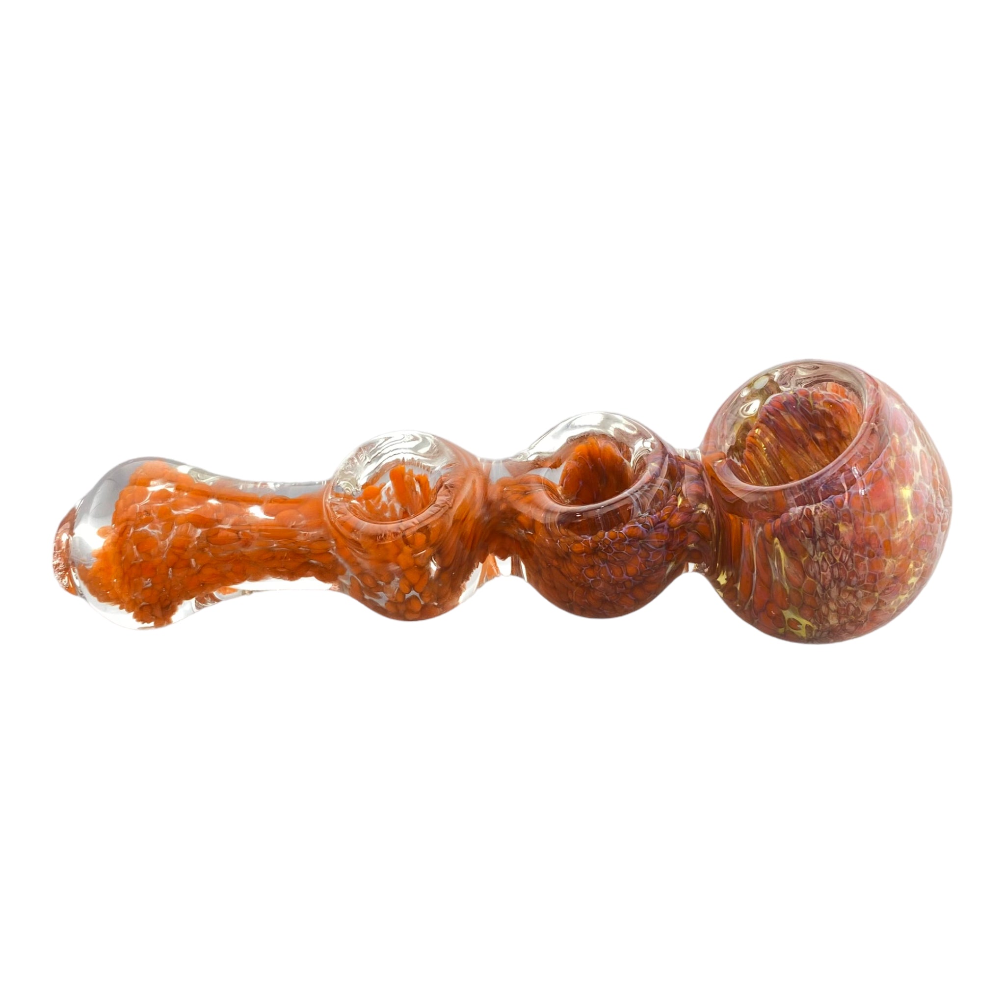 Custom Triple Bowl Glass Pipe With Orange Inside Out Frit