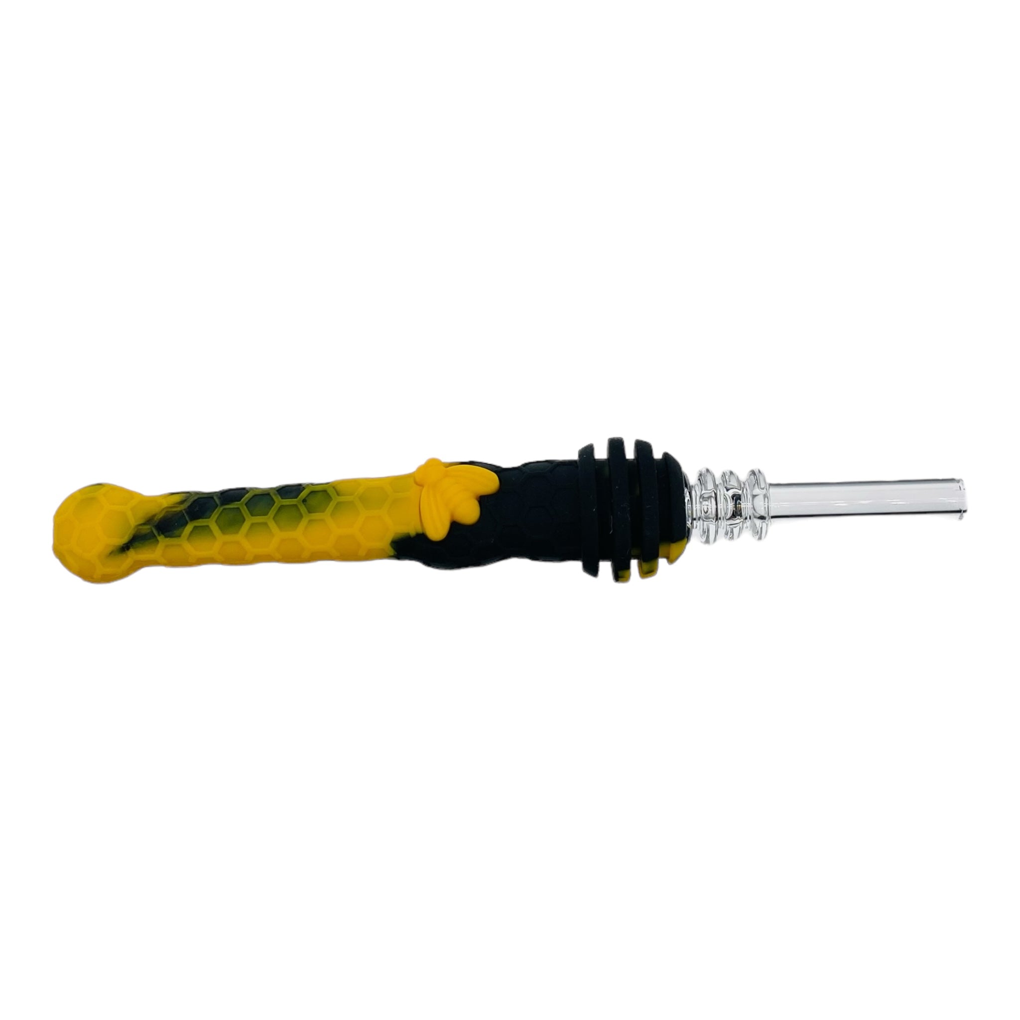 Silicone Nectar Collector With Quartz Tip 14mm Black And Yellow With Honeybee