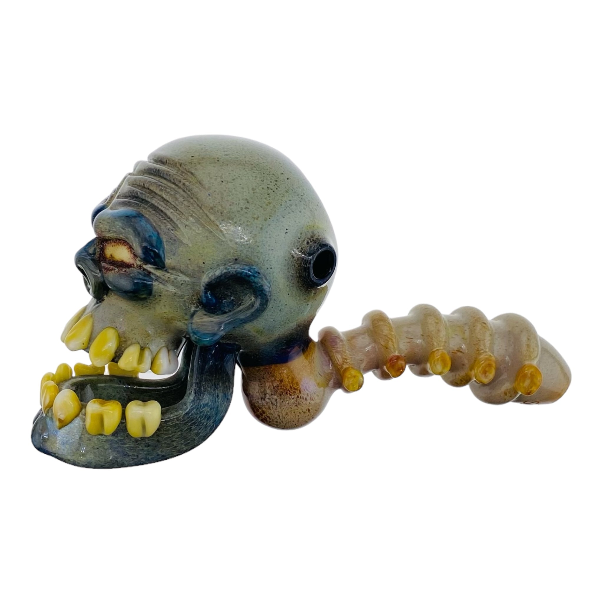 heady glass hand made custom unique Zombie Head & Spine Glass Hand Pipe for sale