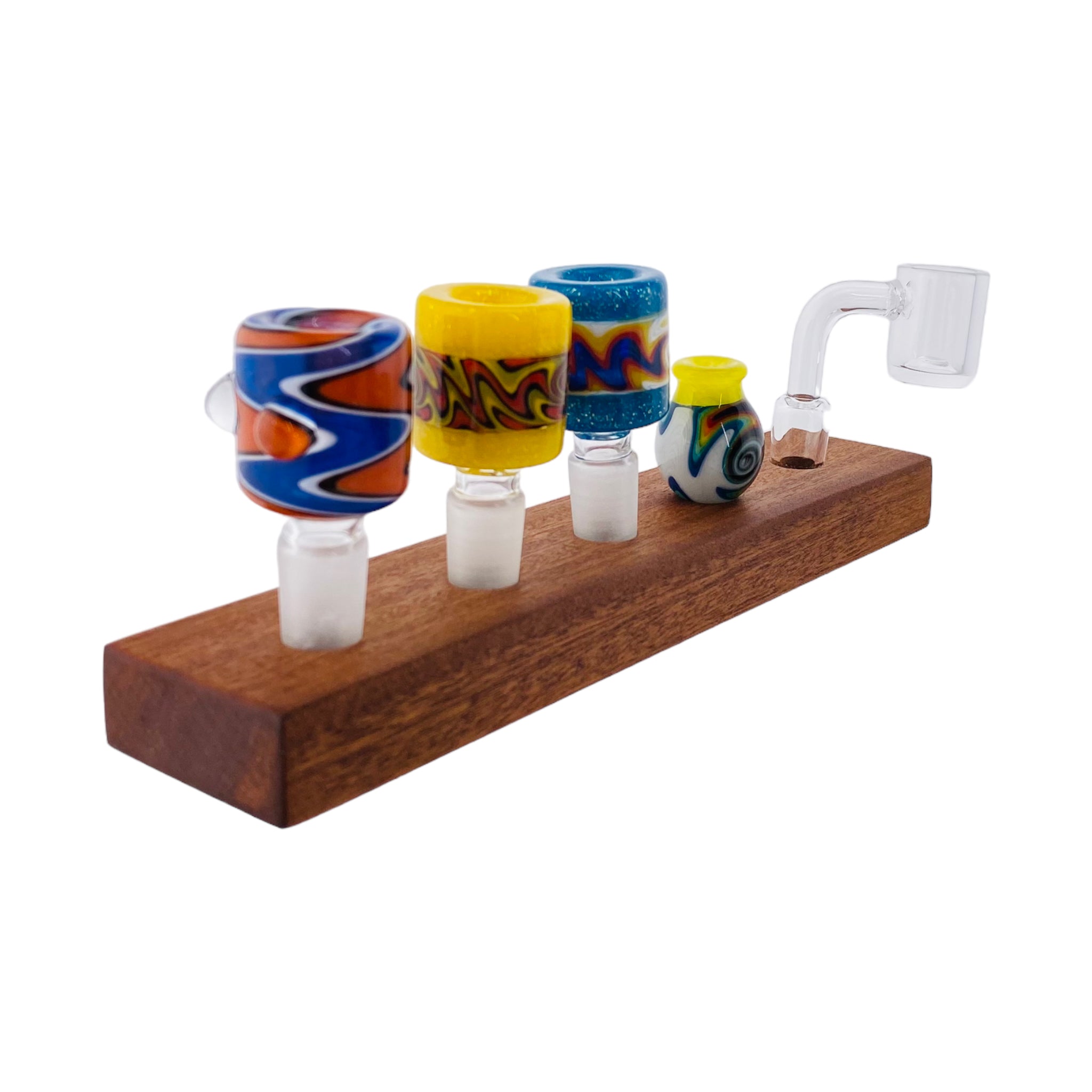 5 Hole Wood Display Stand Holder For 14mm Bong Bowl Pieces Or Quartz Bangers - Mahogany Plank