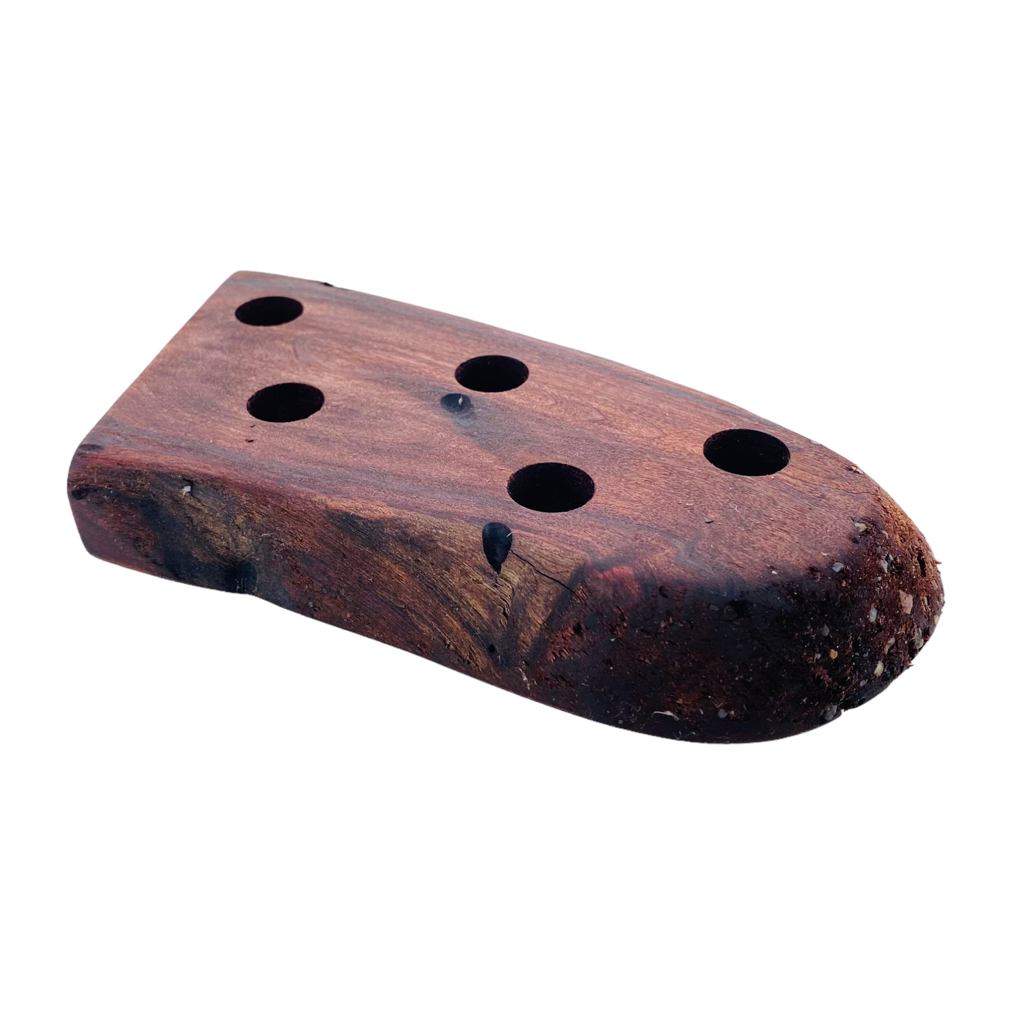 5 Hole Wood Display Stand Holder For 14mm Bong Bowl Pieces Or Quartz Bangers - Red Wood Burl With Live Edge #2