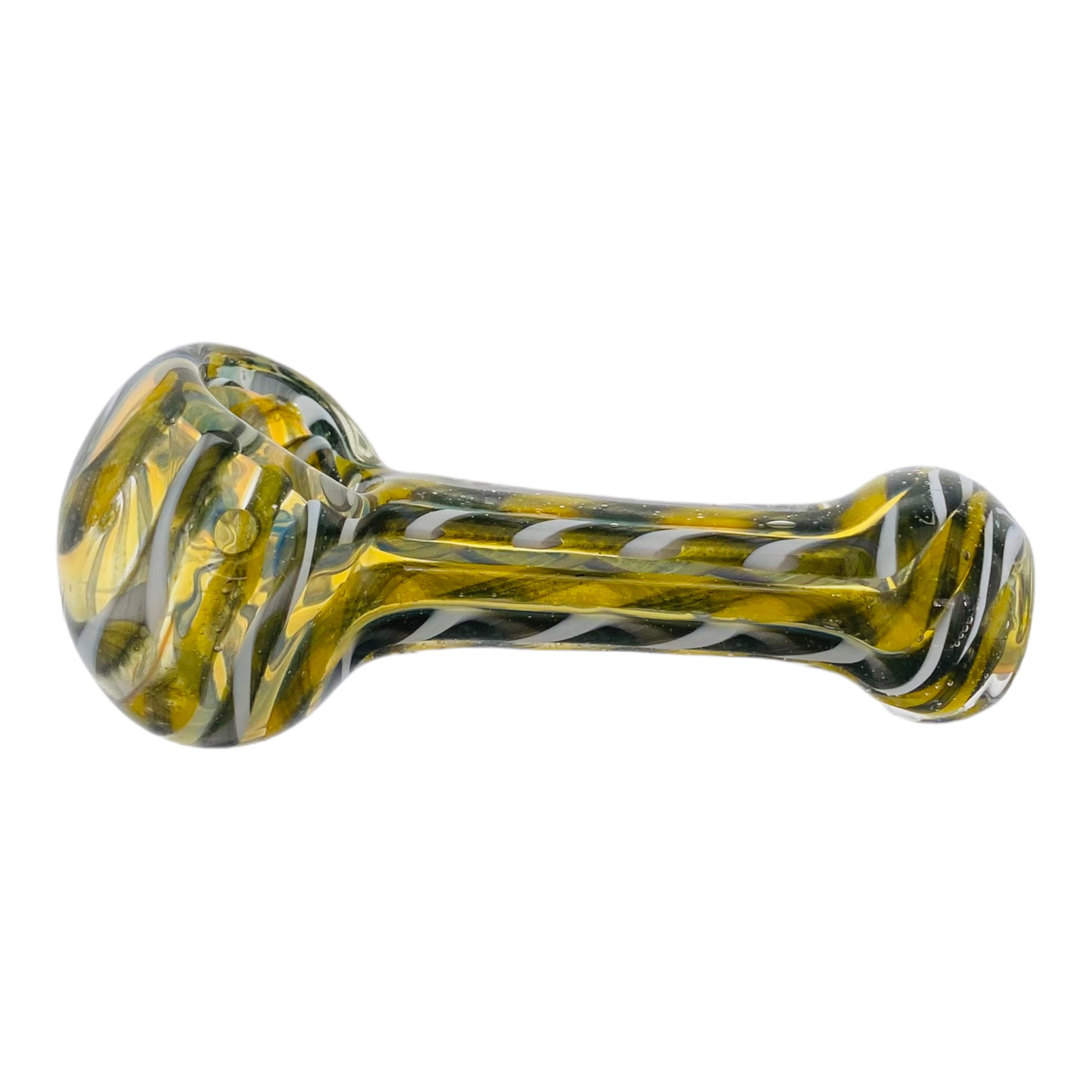 Basic Glass Spoon Pipe With Yellow White And Black Linework