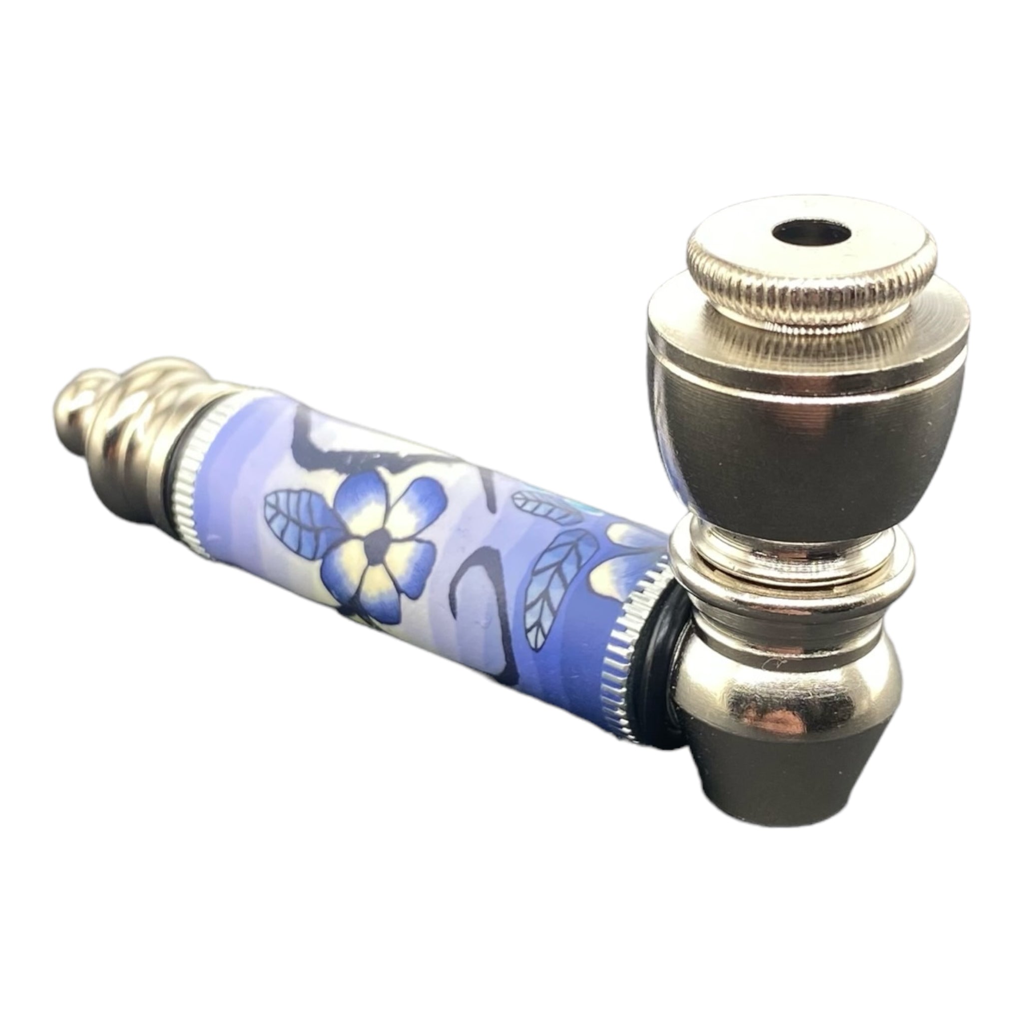 Metal Hand Pipes - Silver Chrome Hand Pipe With Purple Cherry Blossoms